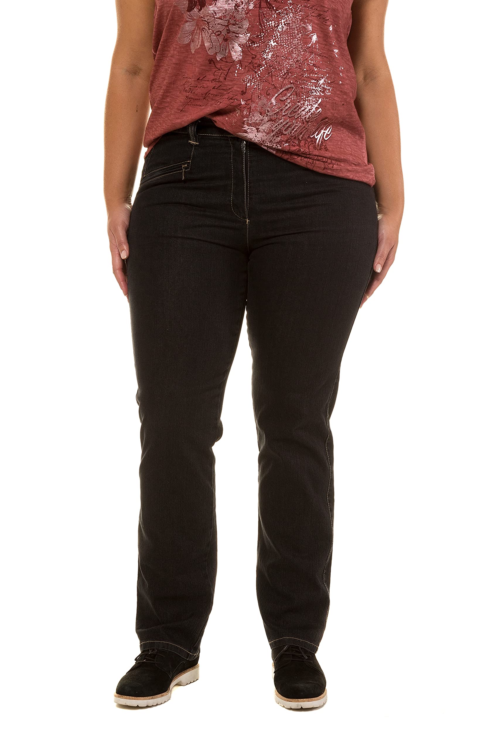 Ulla Popken Women's Plus Size Slim Fit Stretch Denim Jeans - Black, Size 32 (629392-11) | Comfortable & Stylish for Casual Wear, Office & Everyday Outfits