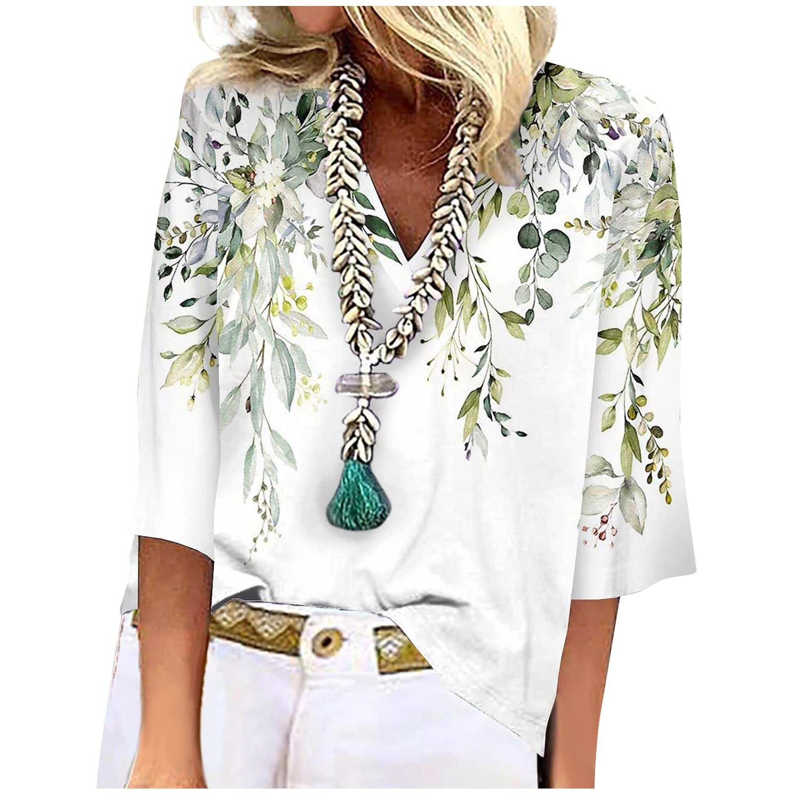 Trendy Lace V-Neck 3/4 Sleeve Blouse for Women - Printed Gradient Hollow-Out Crop Top | Perfect for Casual Outings, Date Nights & Summer Fashion