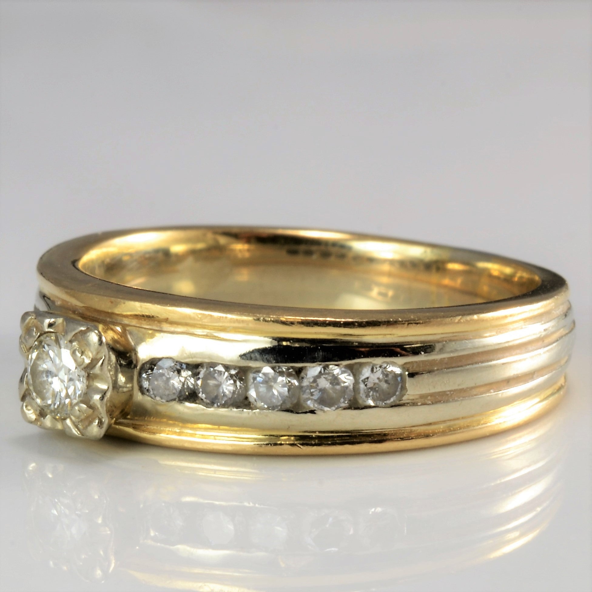 Two Tone Channel Set Diamond Ring - 0.32ctw G-H Color SI1-SI2 Clarity - Size 6.25 - 14K White & Yellow Gold Wedding Band - Perfect for Engagement, Anniversary & Bridal Jewelry Gifts