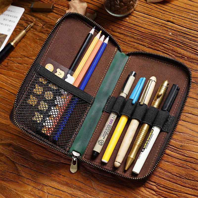 Sketcher Leather Pencil Case - Premium Pen Organizer Bag for School, Office & Travel - Stylish Stationery Storage Box for Students and Professionals