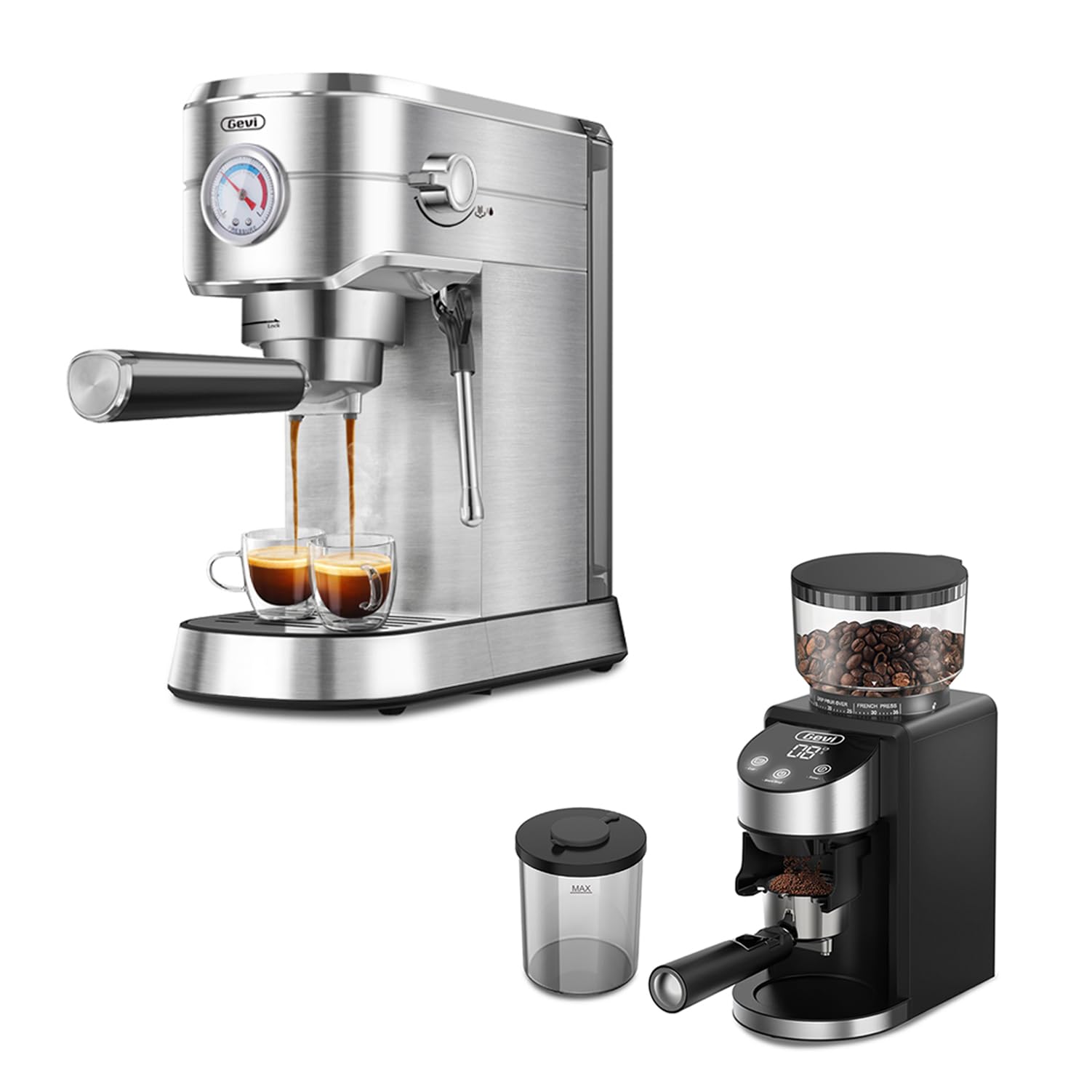 Gevi 20 Bar Professional Espresso Machine with Milk Frother & Built-in Coffee Grinder - 35 Precise Grind Settings for Perfect Coffee - Ideal for Home Baristas & Coffee Lovers (Perfect for Morning Brews, Entertaining Guests & Coffee Shops)