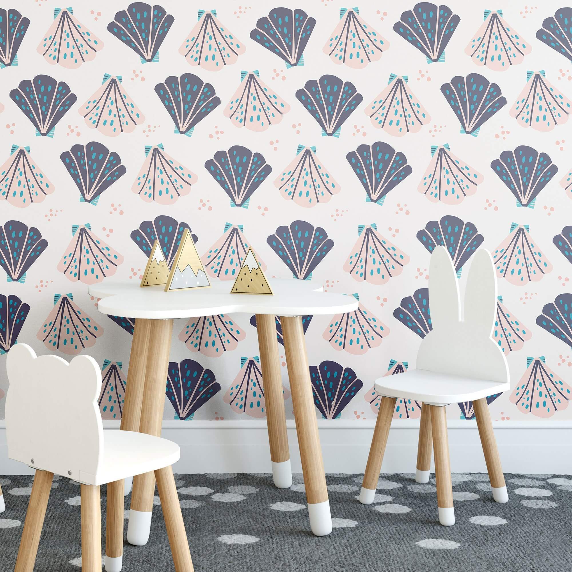 Pink and Purple Seashell Themed Peel and Stick Removable Wallpaper - Self-Adhesive Decorative Wall Covering for Bedroom, Nursery, Bathroom, and Living Room