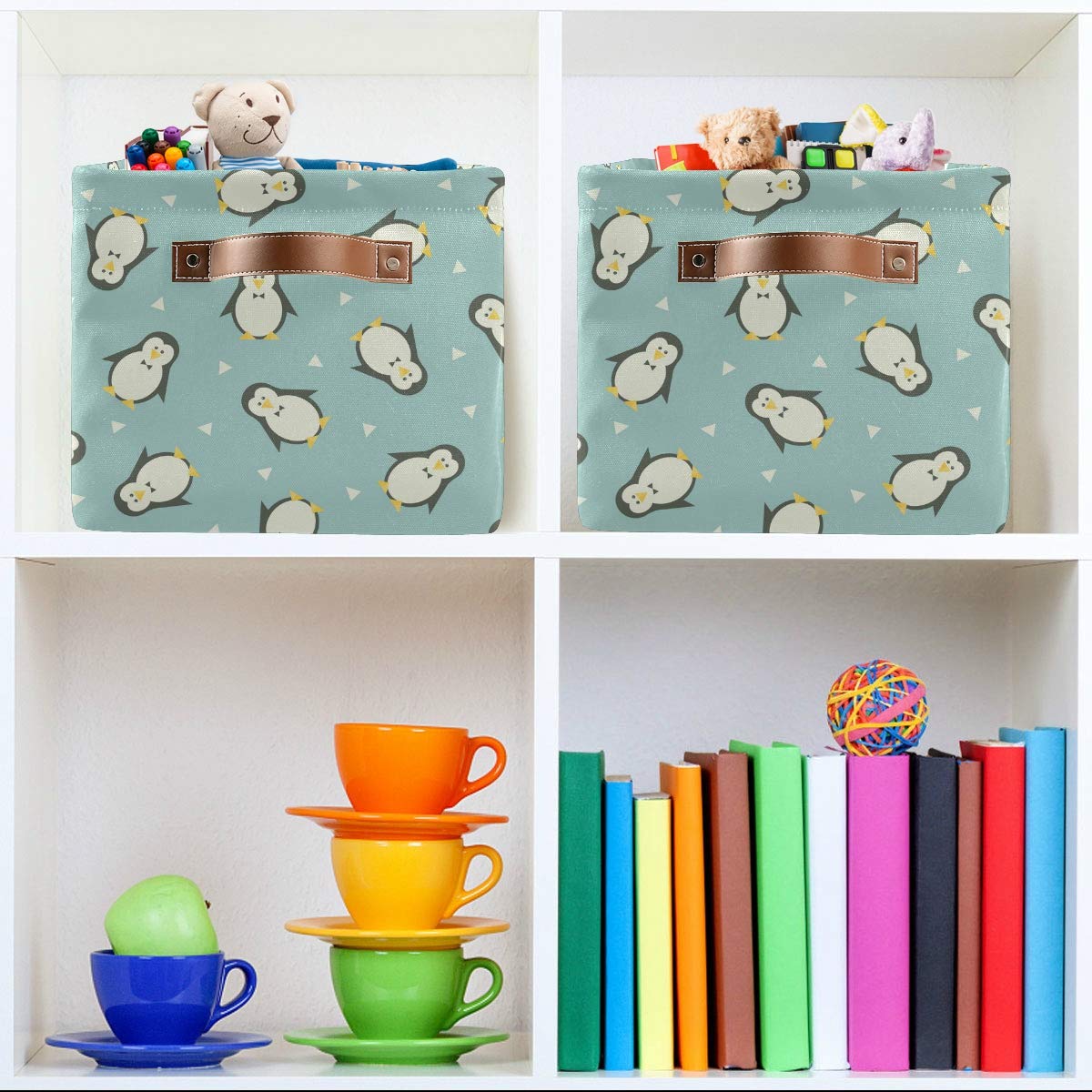Blue Penguins Storage Baskets - Collapsible Rectangular Fabric Storage Bins for Home Organization (2-Pack) | Perfect for Kids' Room, Nursery, and Closet Storage
