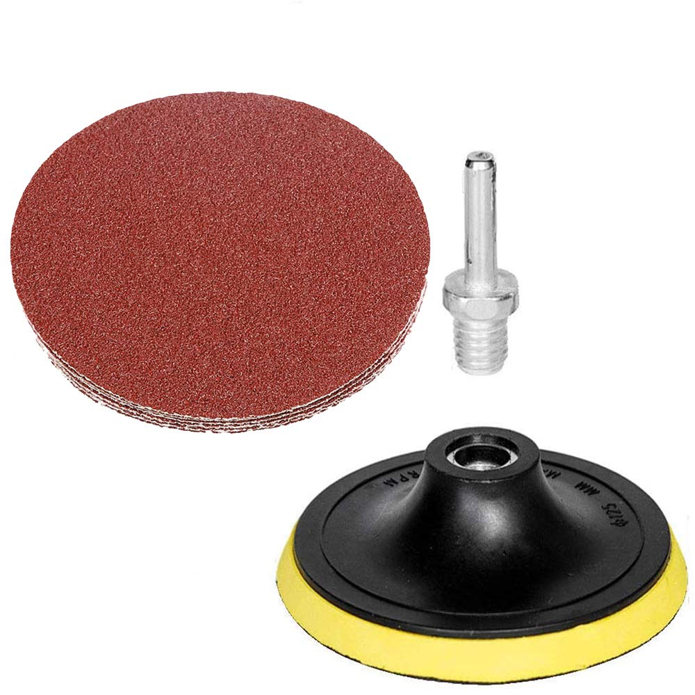 HIFROM 5-Inch/125mm Hook and Loop Backing Pad with M14 Drill Adapter - 50-Piece 40 Grit No-Hole Sandpaper Assortment for Random Orbital Sanders & Angle Grinders - Perfect for Woodworking, Metal Polishing & DIY Projects