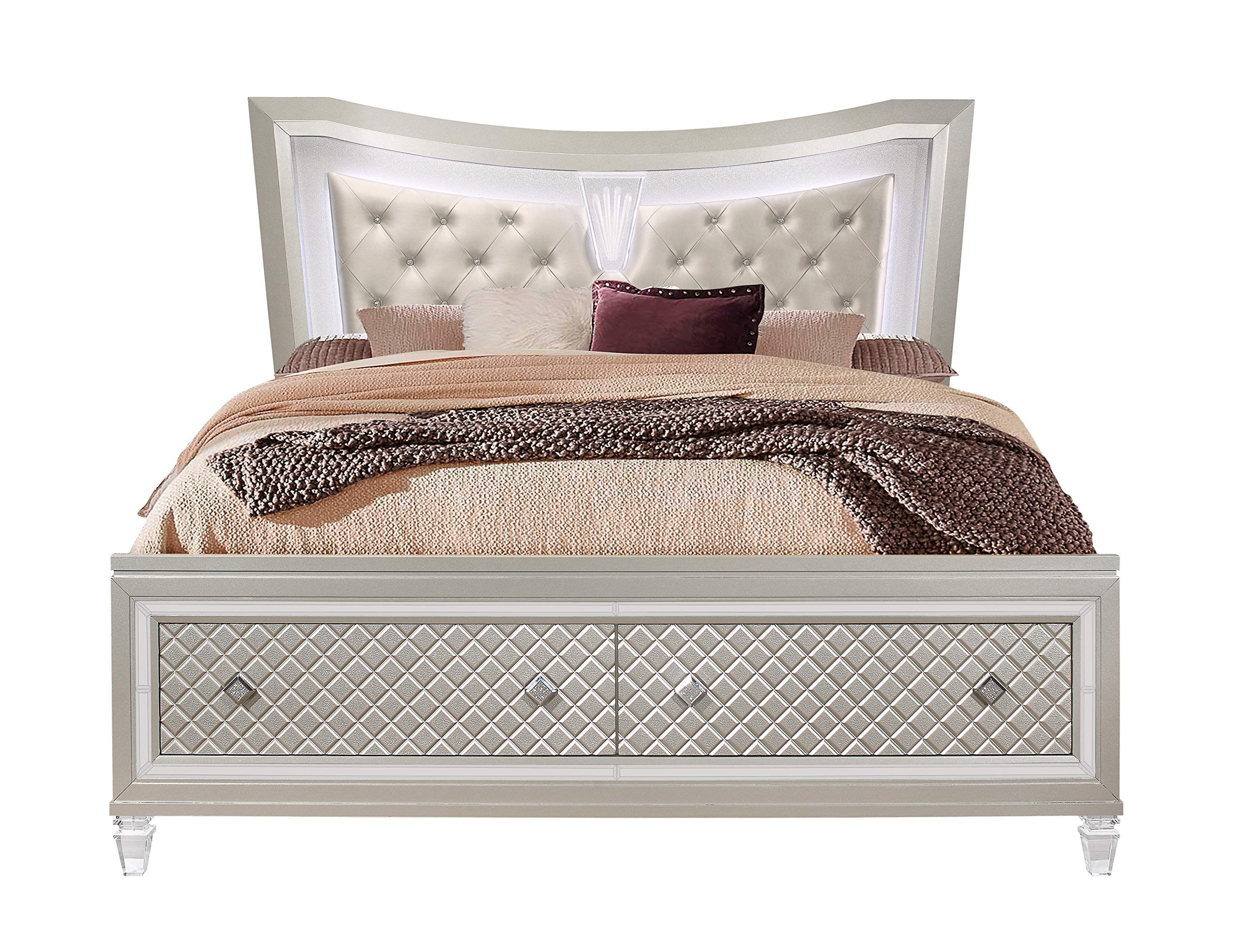 Global Furniture USA Paris Champagne King Size Bed Frame - Luxury Bedroom Furniture for Master Suite & Guest Room Decor