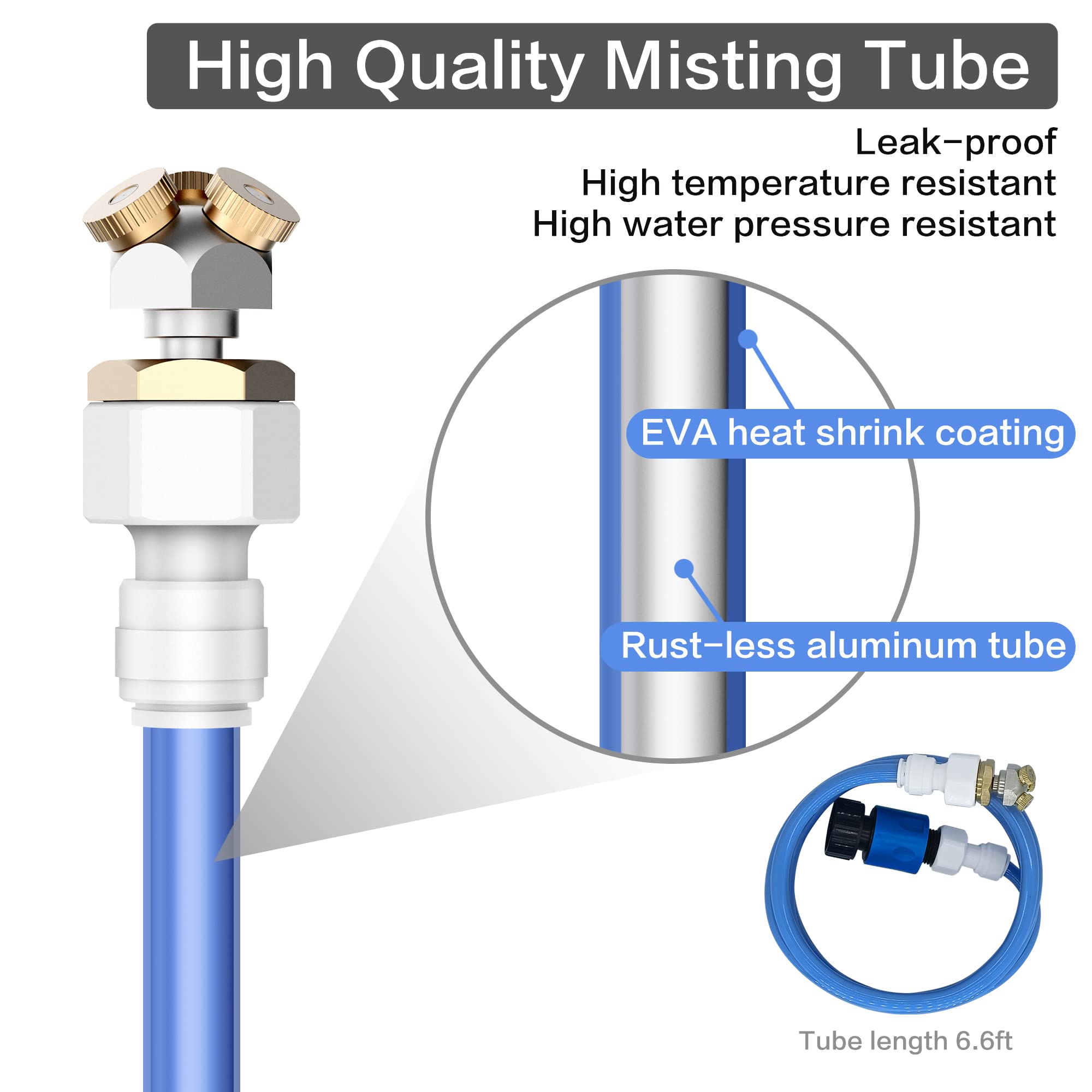 3-Way Fine-Mist Leak-Proof Outdoor Misting System - 6.6FT Cooling Hose for Patio, Greenhouse, Chicken Coop & Pool | Perfect for Summer Backyard, Garden & Pet Areas