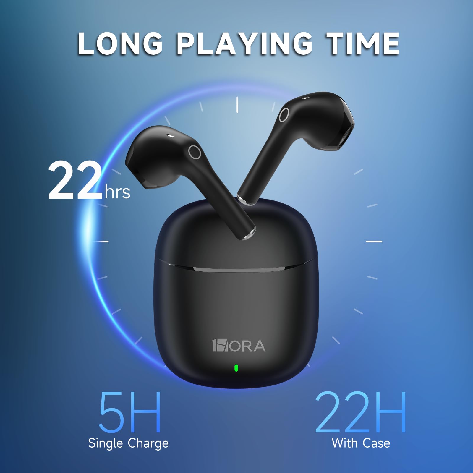 1 Hora Wireless Earbuds Bluetooth 5.3 - Sports Headphones with Deep Bass, in-Ear Earphones & Charging Case - Premium Sound for iPhone, Android, Tablet, Laptop - Perfect for Running, Workouts & Commuting