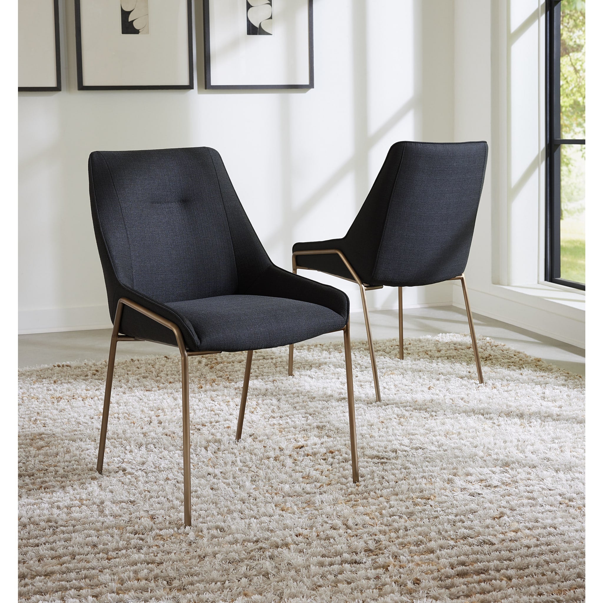 Premium Cyrus Upholstered Dining Chair - Coal Fabric with Brushed Bronze Metal Legs - Modern Kitchen & Dining Room Furniture for Home & Restaurant Use