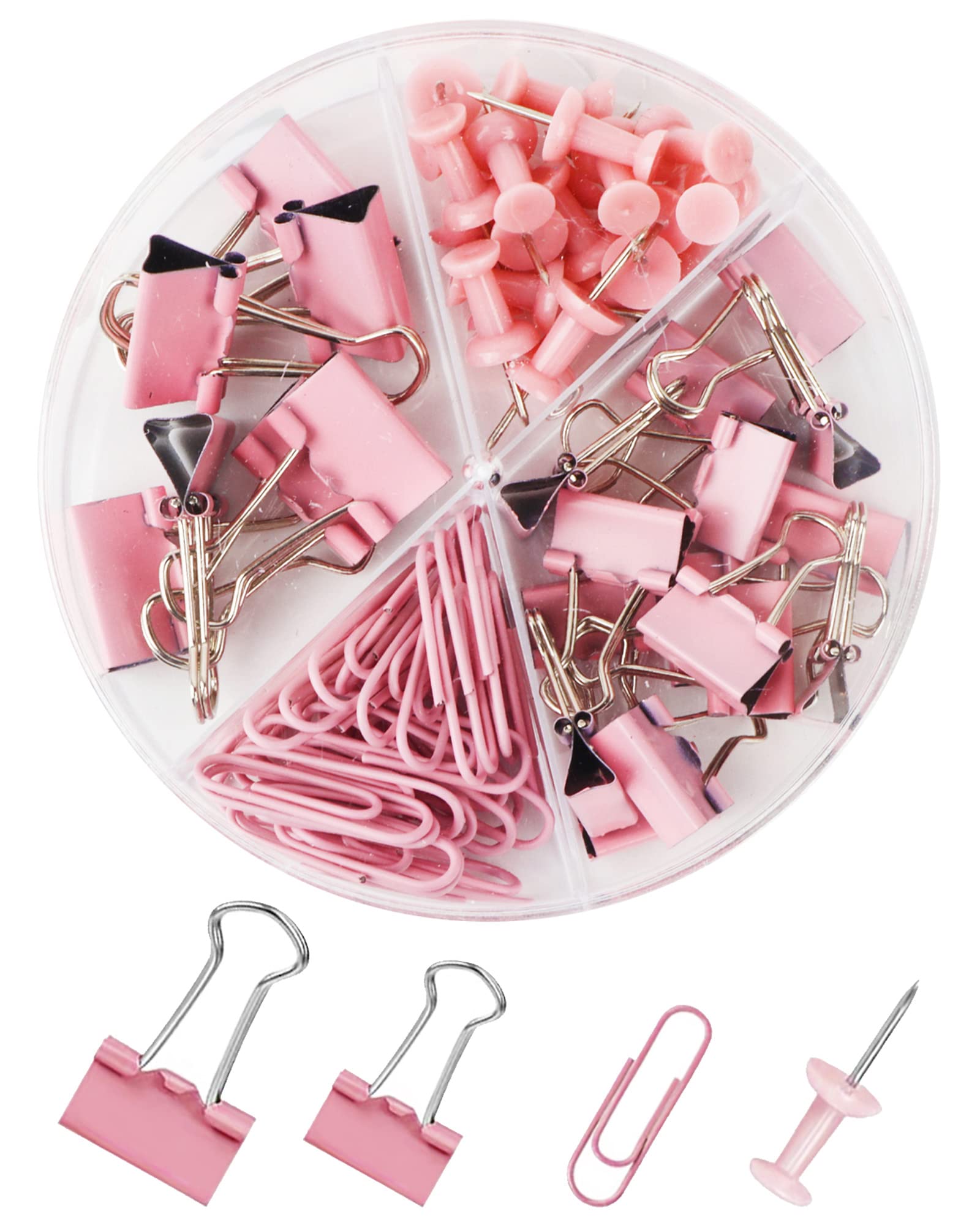 Metal Paper Clips & Binder Clips Set - Assorted Sizes with Push Pins - Cute Pink Office Supplies for Desk Organization - Perfect for School, Office & Home Workspace