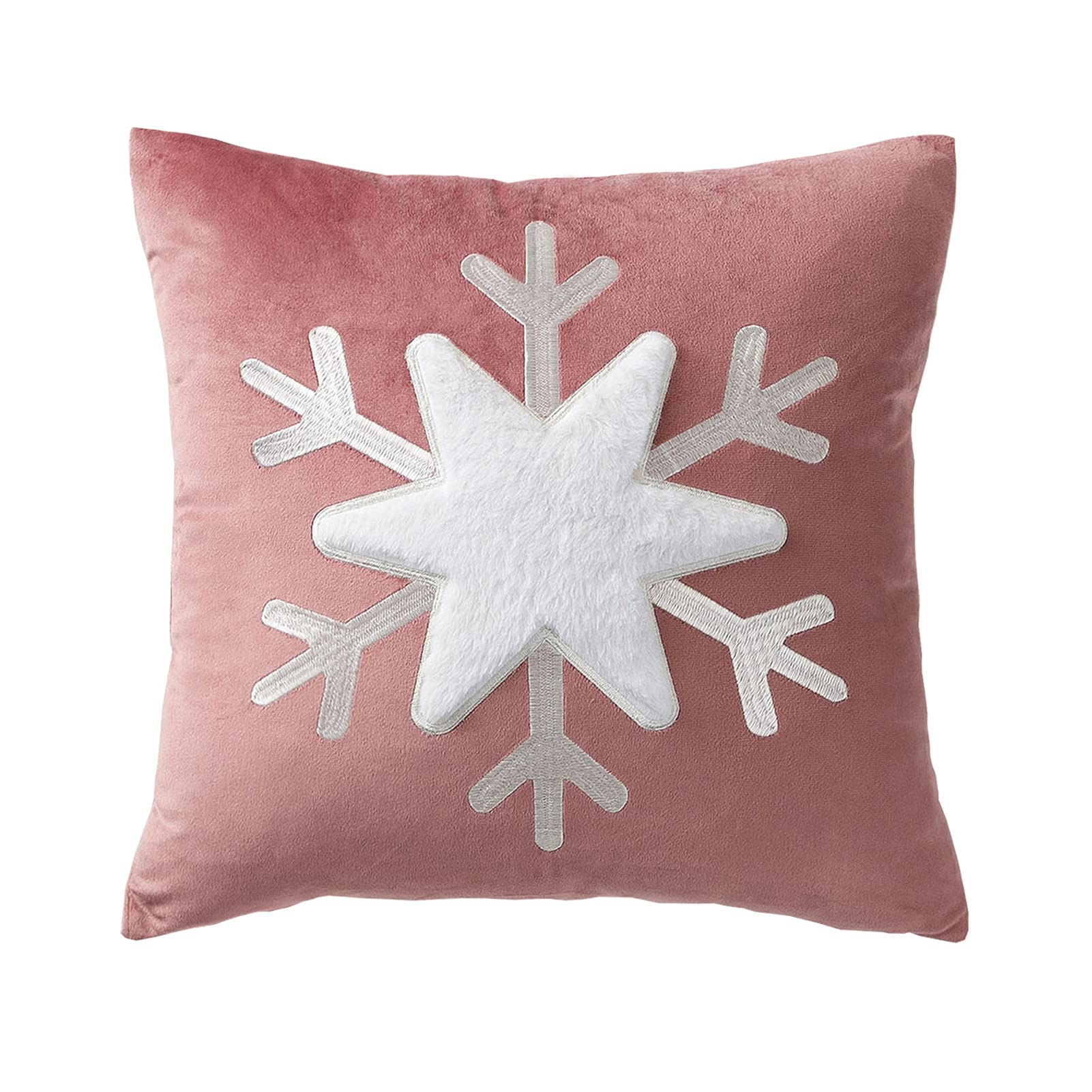 18x18 Embroidered Velvet Polyester Fall & Christmas Pillow Covers - Snowflake Design Sofa, Bedroom, Car Decorative Throw Pillow Cases (Pink) for Cozy Home & Holiday Decor
