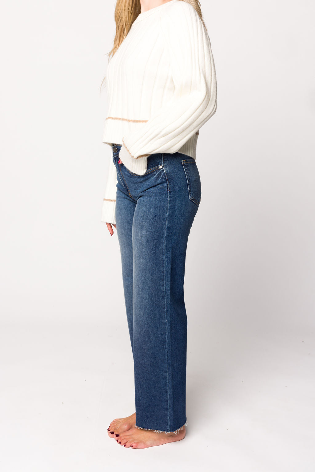 Morgan Slim Palazzo Jean with Scissor Cut in Dark Denim - Women's High Waisted Wide Leg Denim Pants for Casual & Office Wear