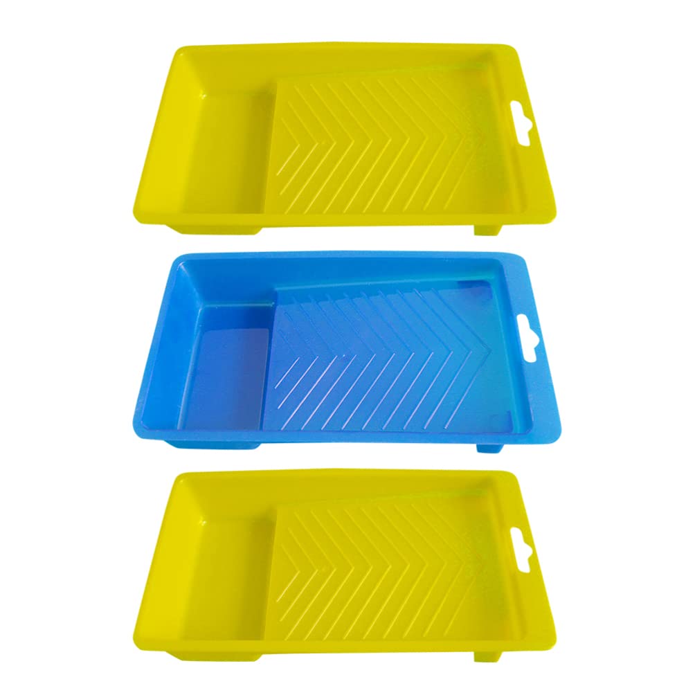 EXCEART 3-Piece Plastic Paint Tray Set with Liners & Foam Roller - Reusable Wall Painting Tools for DIY Home Improvement Projects
