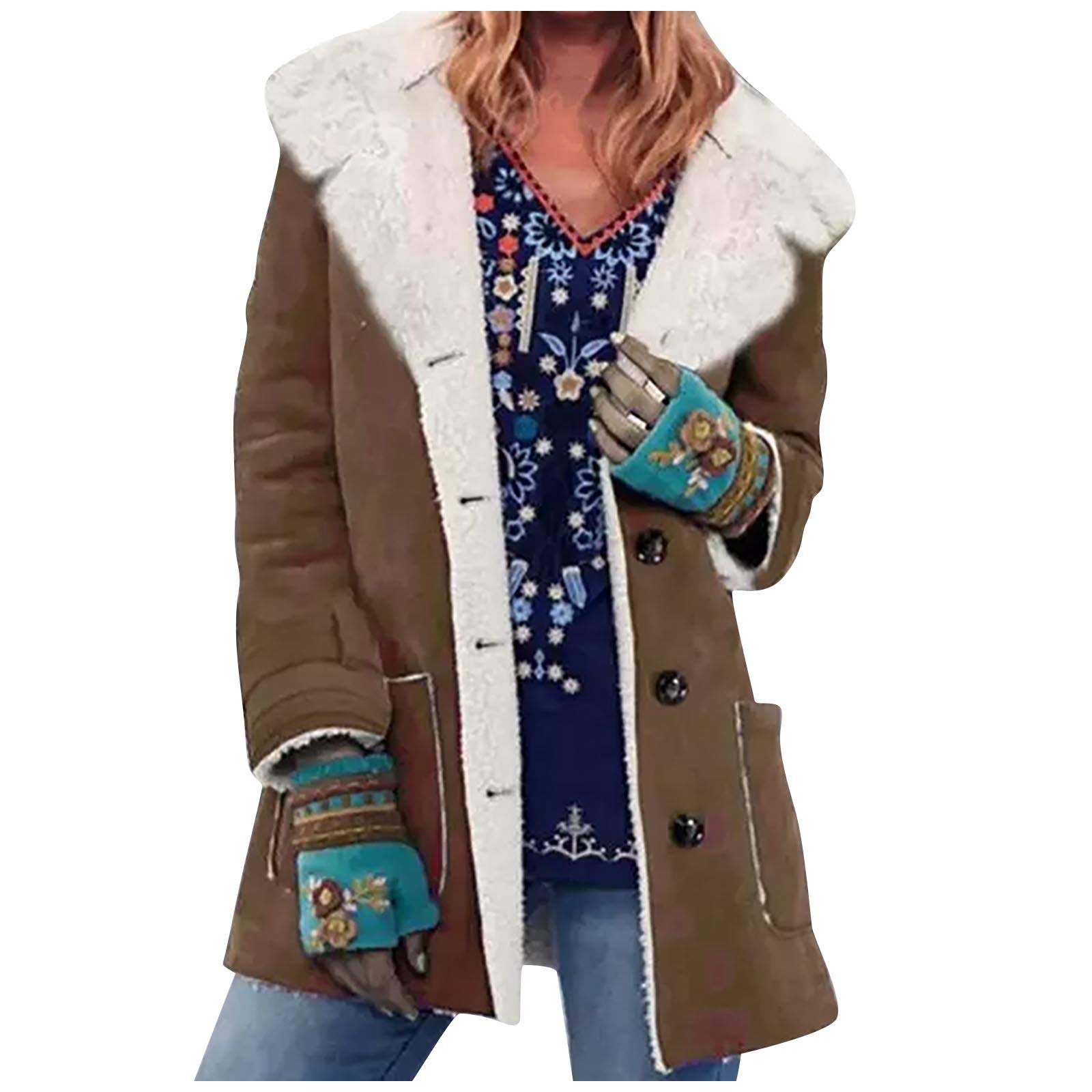 Women's Fleece Jacket with Hood & Turn-Down Collar - Long Sleeve Shaggy Coat for Winter Warmth - Perfect for Outdoor Activities, Casual Wear & Cold Weather Fashion (Blue)