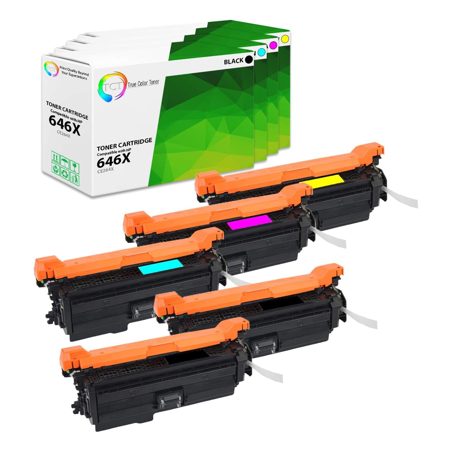 Premium 5-Pack TCT 646X/646A Toner Cartridge - Compatible Replacement for HP 646X/646A/CE264X/CF031A/CF032A/CF033A - Works With HP Color LaserJet CM4540 MFP Printer (Black, Cyan, Magenta, Yellow) - Ideal for Office Printing, School Projects & Small Business Documents