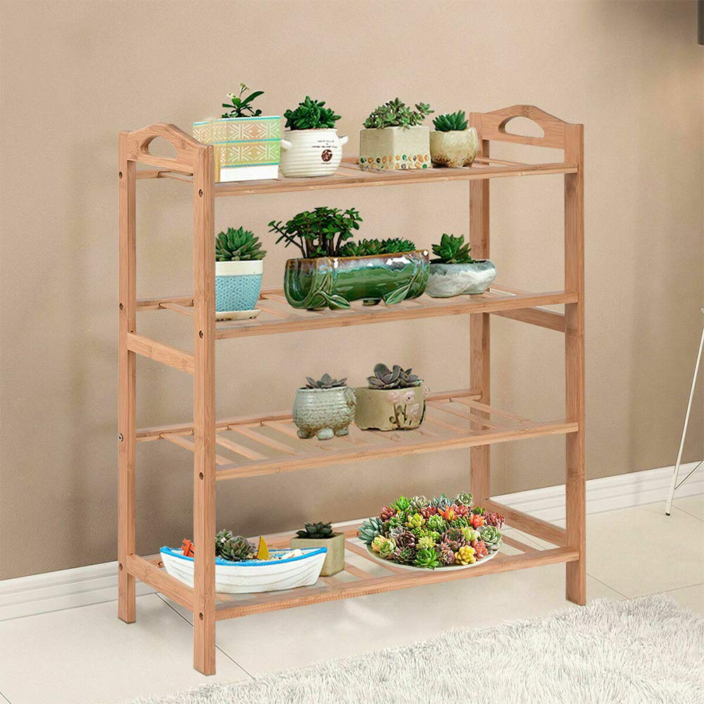 4-Tier Bamboo Shoe Rack Organizer - Natural Wood Entryway Storage Shelf (27