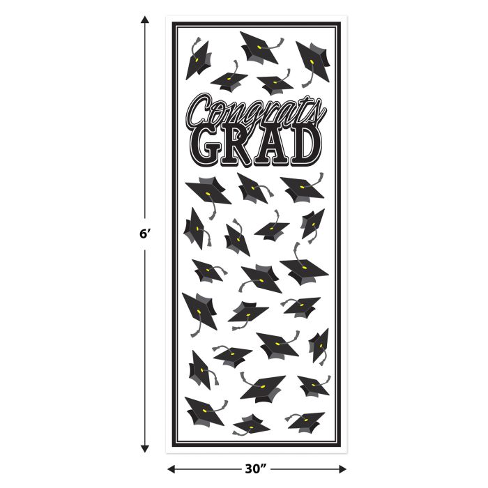 12 Pack Beistle Black Congrats Grad Door Cover - Graduation Party Decorations for Doors, Walls & Windows - Perfect for High School & College Graduation Celebrations