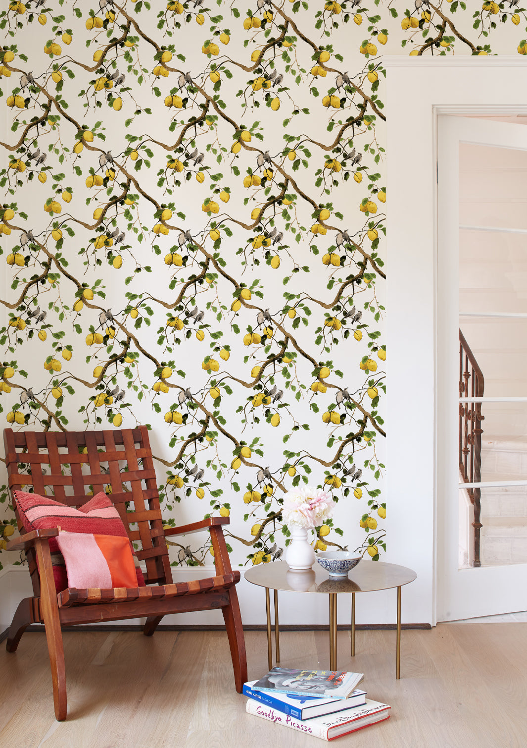 Lemon Birds Wallpaper by Nathan Turner - Premium White Peel & Stick Wallpaper for Bedroom, Nursery, and Home Decor