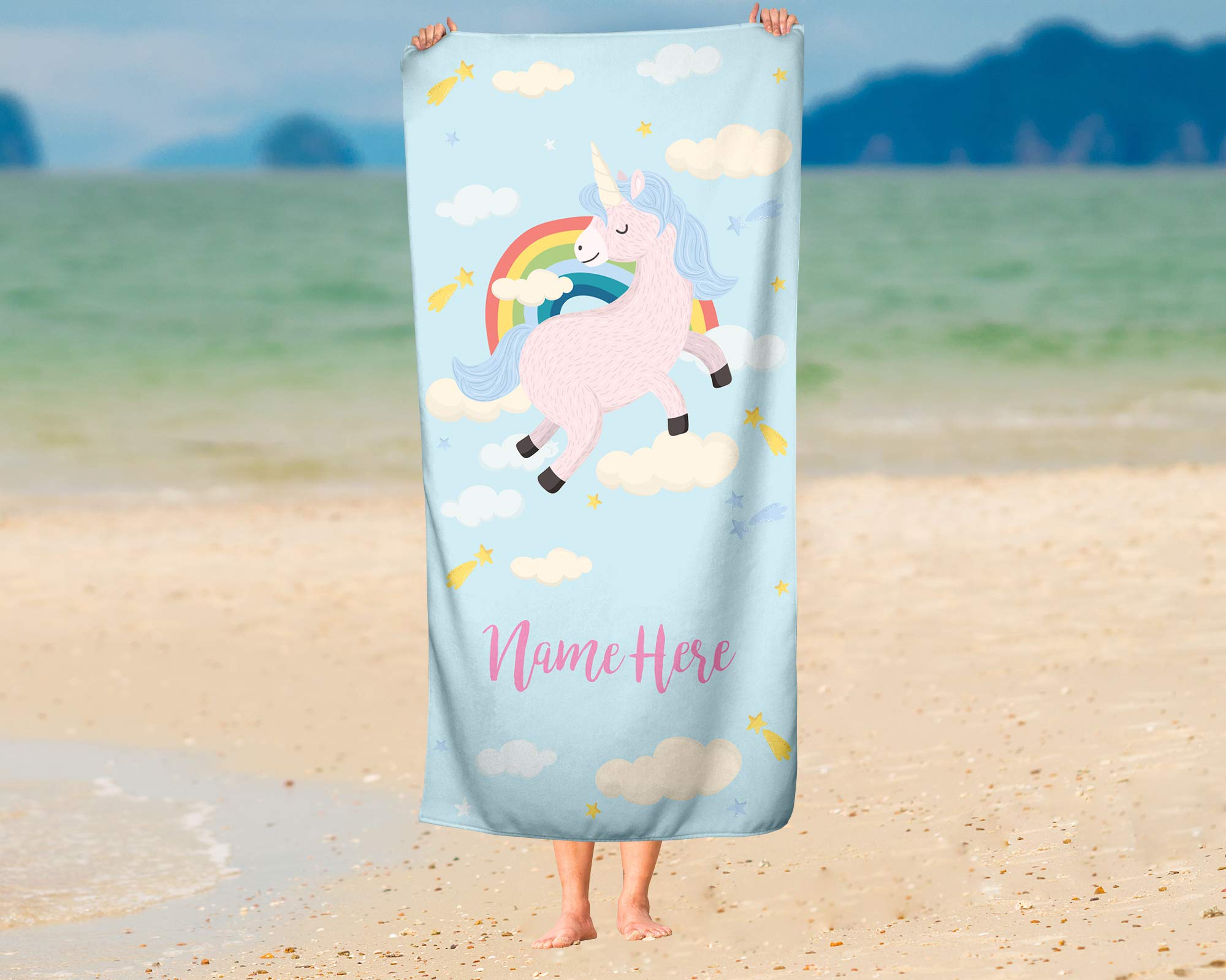 Custom Personalized Unicorn Rainbow Towel - Soft Absorbent Travel, Beach, Pool & Bath Towel for Adults, Kids, Toddlers & Babies - Perfect for Swimming, Spa, Gym & Home Use