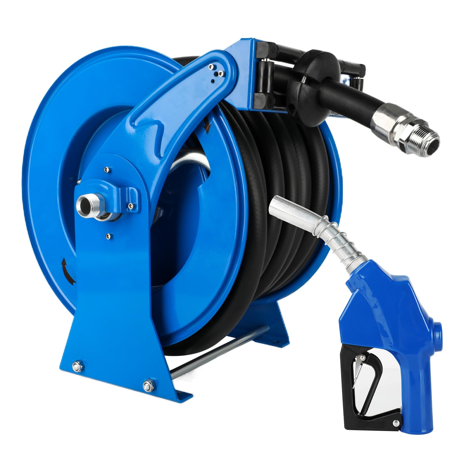 Heavy Duty 1 Inch x 51ft Retractable Diesel Fuel Hose Reel - 300 PSI Spring Driven Auto Rewind with Swivel & Refueling Nozzle - Industrial Grade for Aircraft, Ships, Vehicles & Fuel Tanks (Blue) - Perfect for Gas Stations, Construction Sites & Marine Applications