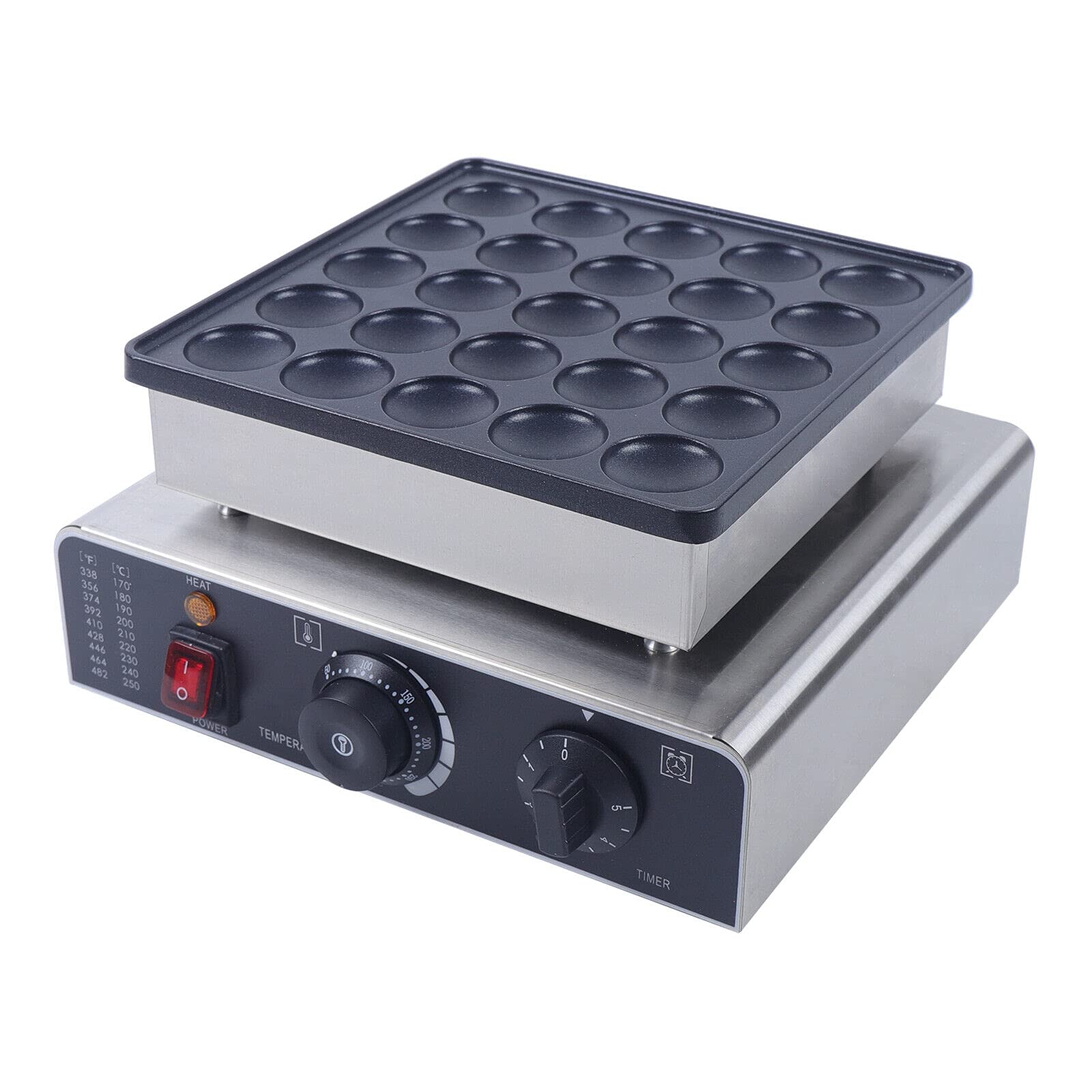 Commercial Dutch Pancake Maker - 25 Hole 1.8 Inch 800W Nonstick Electric Dorayaki Baker with 50-300°C (122-572°F) Temperature Control - Perfect for Snack Bars, Cafeterias, Bakeries & Home Breakfast Making