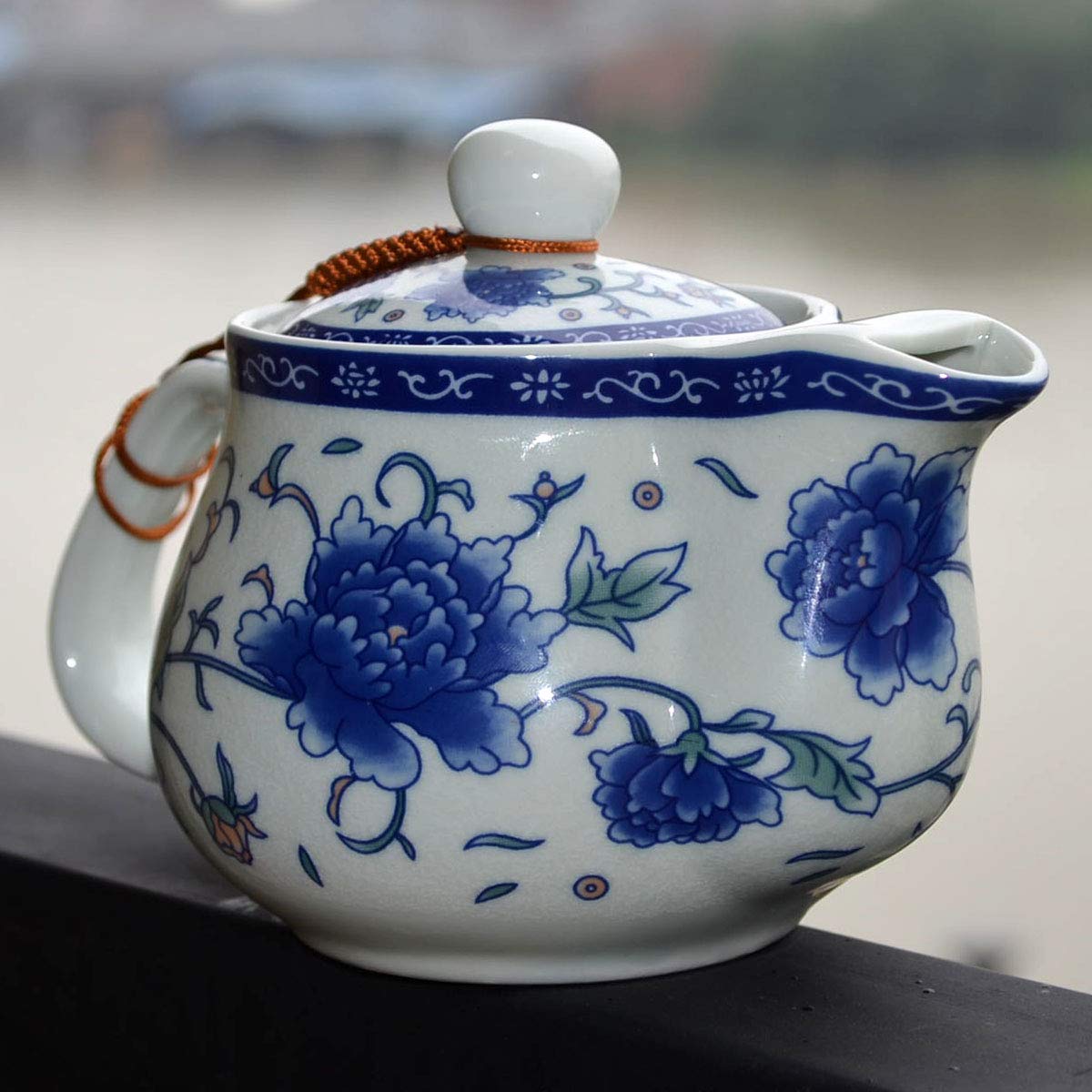 Premium 500ml Blue White Peony Flower Porcelain Teapot with Stainless Steel Infuser - Elegant Chinese Mudan Design for Loose Leaf Tea Brewing - Perfect for Afternoon Tea, Gifts & Home Decor