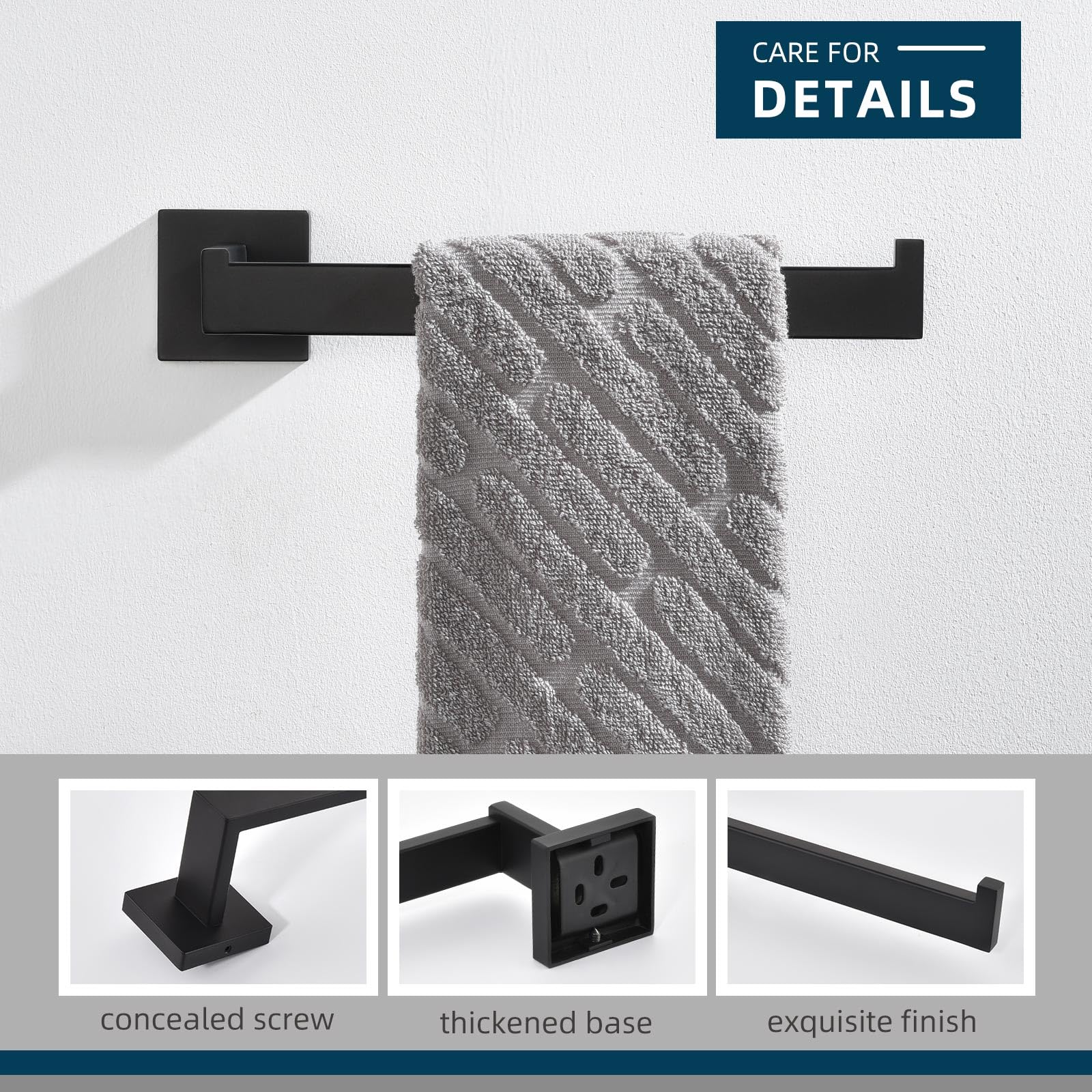 Stainless Steel Towel Holder for Bathroom & Kitchen - 10.24 Inch Matte Black Wall Mounted Hand Towel Rack - Durable SUS 304 Steel - Perfect for Modern Homes, Apartments & Hotels