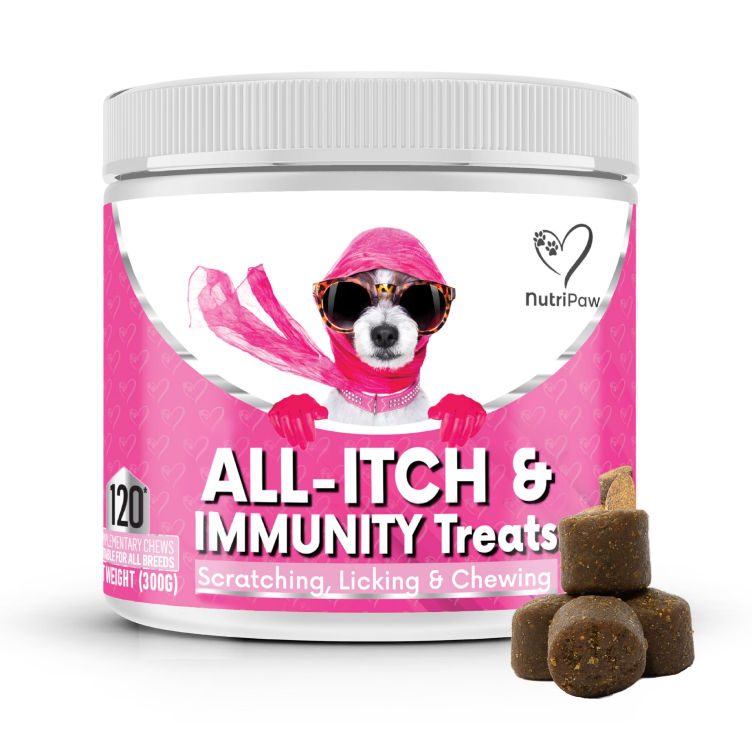 NutriPaw All-Itch Immunity Dog Treats - Soothe Itchy Skin, Paws, Ears & Eyes - Stop Excessive Licking & Scratching - Allergy Relief for Small, Medium & Large Breeds - Supports Seasonal Allergies & Hot Spots - Perfect for Outdoor Adventures & Daily Comfort