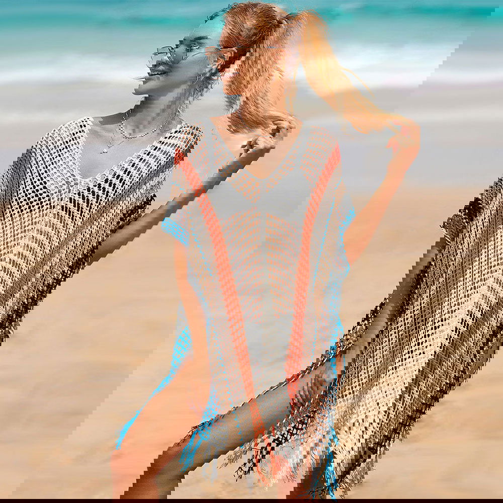 Stylish Colorful Crochet Cover Up Poncho - Lightweight Summer Beach Wear for Women, Perfect for Vacation, Poolside & Boho Fashion
