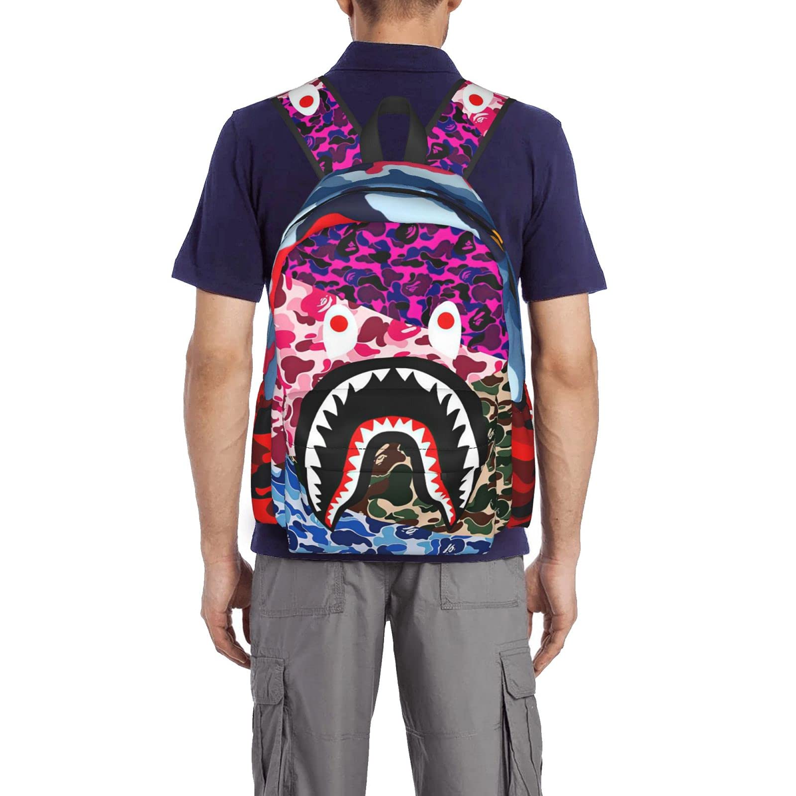 Shark Teeth Camo Backpack - Large Capacity Travel Laptop Backpack for Men & Women, Durable Daypack for School, Work & Outdoor Adventures