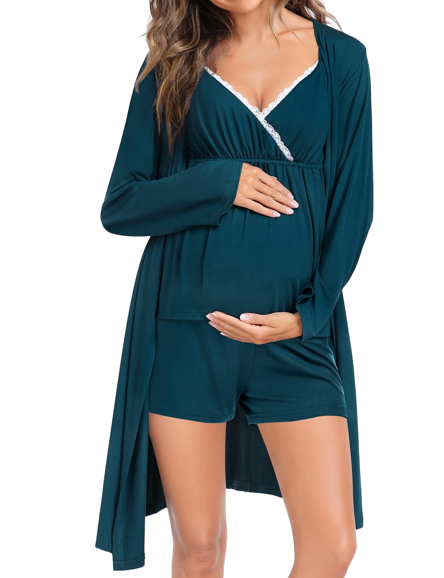 SWOMOG 3-Piece Maternity Robe Set - Soft Nursing Pajamas for Breastfeeding, Labor & Delivery - Comfortable Hospital Pregnancy Pjs for New Moms | Perfect for Postpartum Recovery, Nursing at Home & Hospital Stay