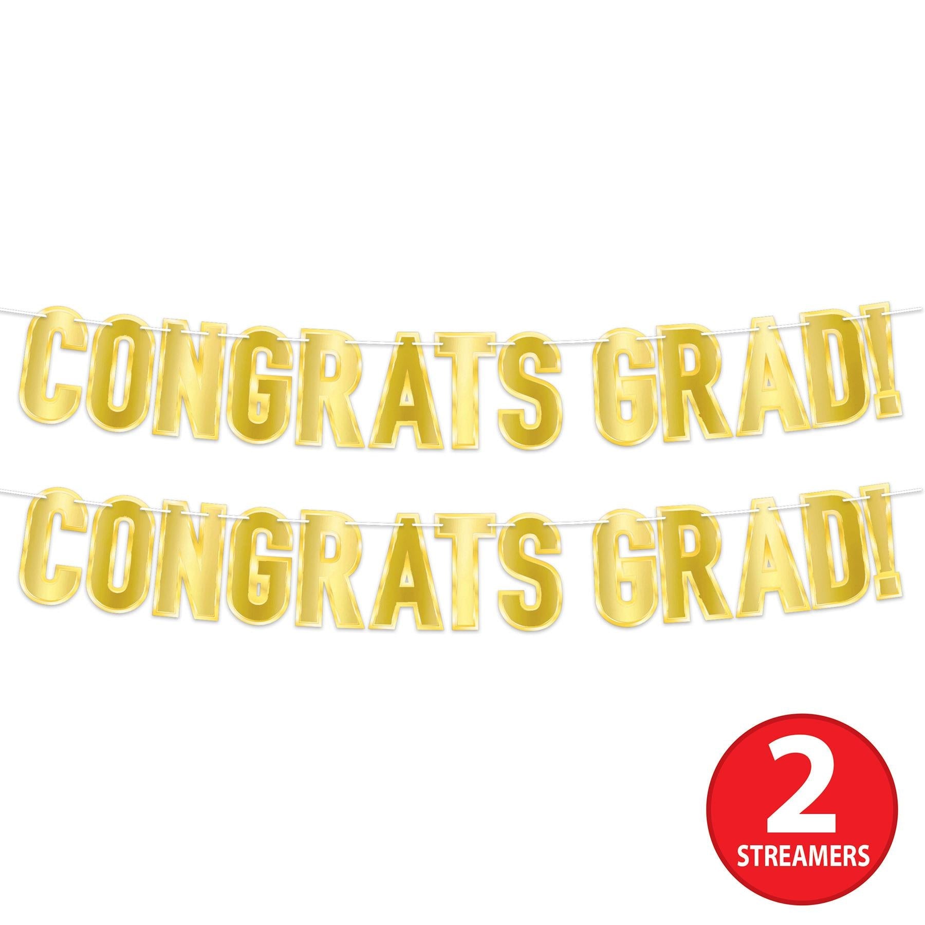 12 Pack Beistle Foil Graduation Streamers - Silver & Gold Congrats Grad Party Decorations - Perfect for Graduation Ceremonies, Parties & Photo Backdrops