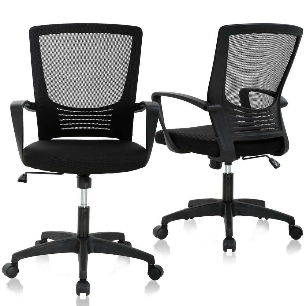 Ergonomic Office Chair with Adjustable Lumbar Support & Armrests - Mid Back Mesh Computer Desk Chair for Women & Men - Height Adjustable Swivel Task Chair for Home Office (Set of 2) - Perfect for Long Work Hours, Gaming, and Remote Work
