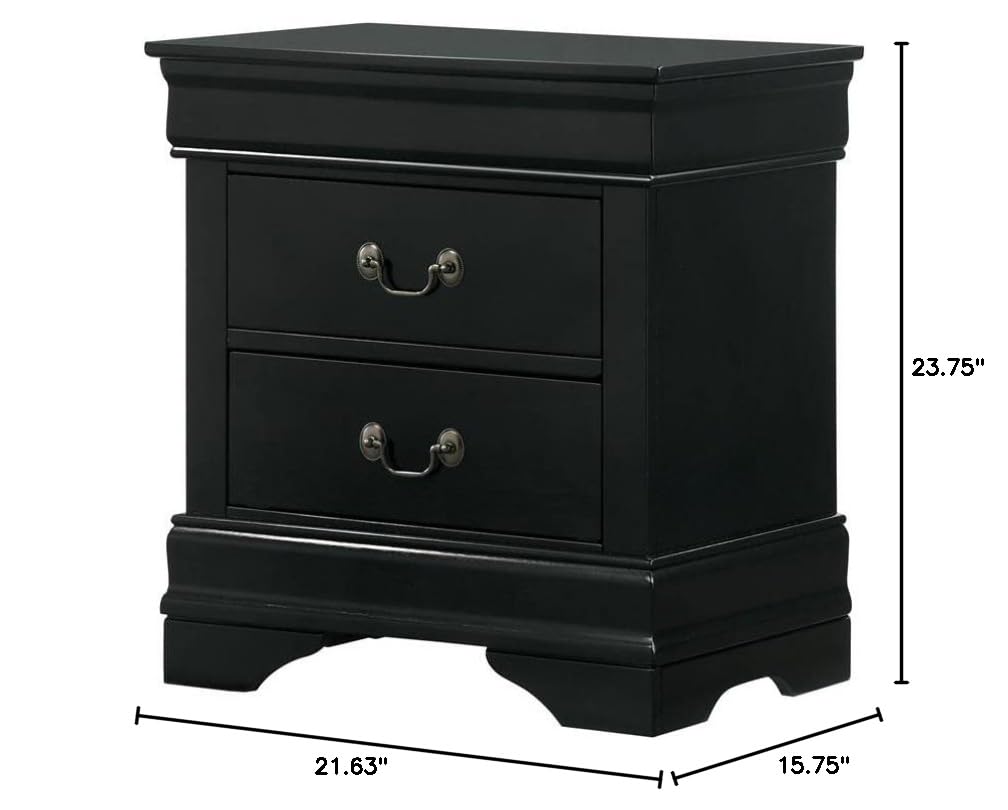 Furniture of America Jussy Transitional Solid Wood 2-Drawer Nightstand in Black - Modern Bedroom Side Table with Storage for Bedroom, Living Room & Guest Room