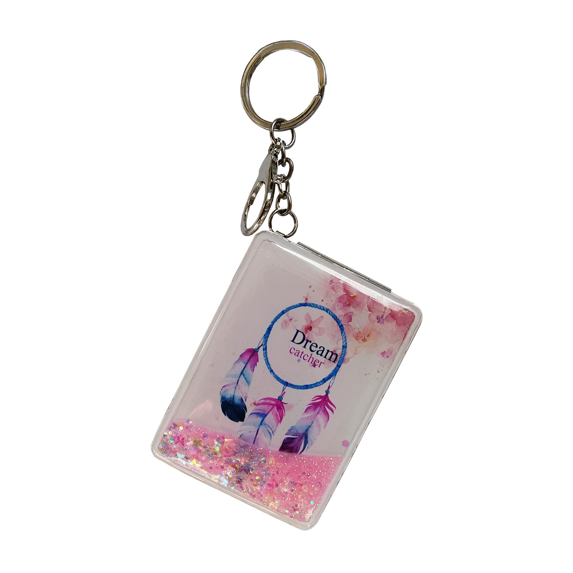 BuyWorld™ Mini Portable Double-Sided Magnifying Hand Mirror with Keychain - Folding Travel Makeup Mirror for Purses, Cosmetic Touch Ups & On-the-Go Use (Multicolor Rectangle, Pack of 2) - Perfect for Travel, Home Vanity & Quick Makeup Checks