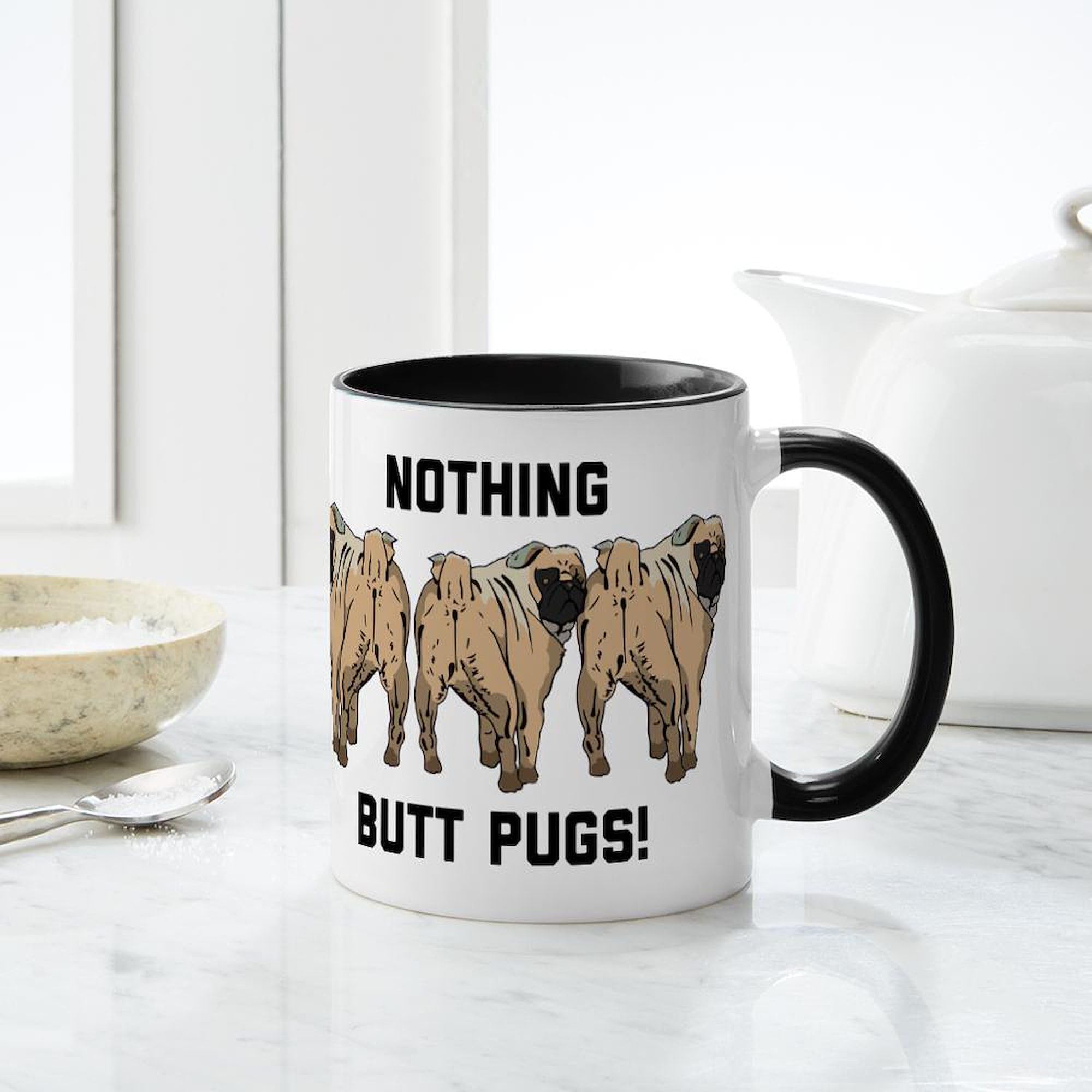 11 oz (325 ml) Ceramic Coffee Mug - Nothing Butt Pugs Design | Funny Dog Lover Gift | Perfect for Home, Office & Coffee Breaks