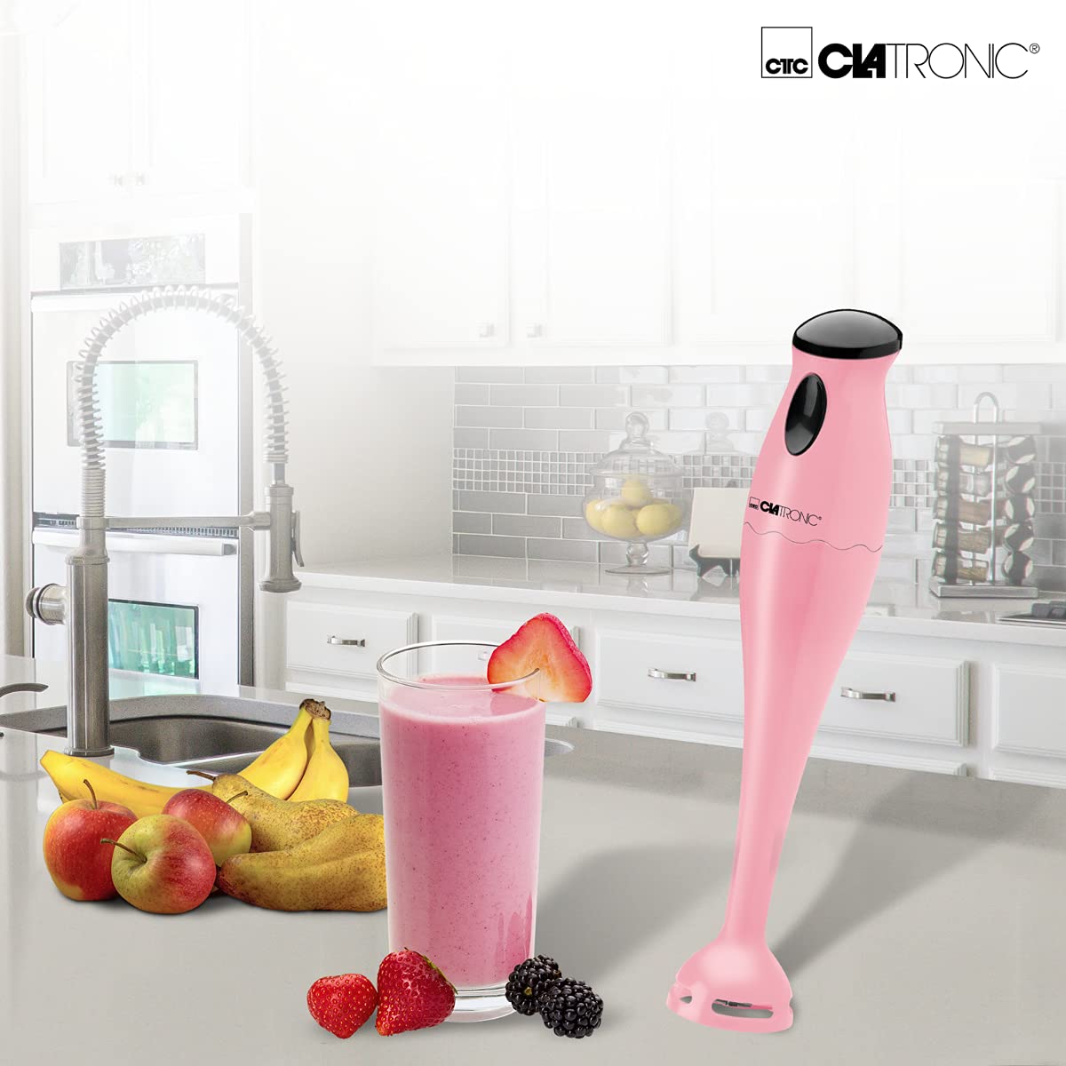 Clatronic SM 3577 Hand Blender Stick Mixer - 180W Powerful Immersion Blender with 500ml Mixing Cup, Stainless Steel Blade - Perfect for Smoothies, Baby Food, Pumpkin Puree & Milkshakes - Ideal for Kitchen, Baby Meal Prep & Healthy Drinks (Pink)