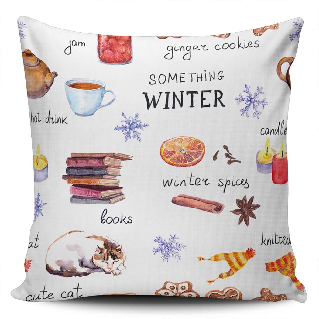 18x18 Inch Double Sided Printed Winter Cozy Pillow Covers - Home Decor Cushion Cases for Indoor/Outdoor Use with Snowflake & Cat Patterns | Perfect for Living Room Sofa, Bedroom Decor & Seasonal Home Styling