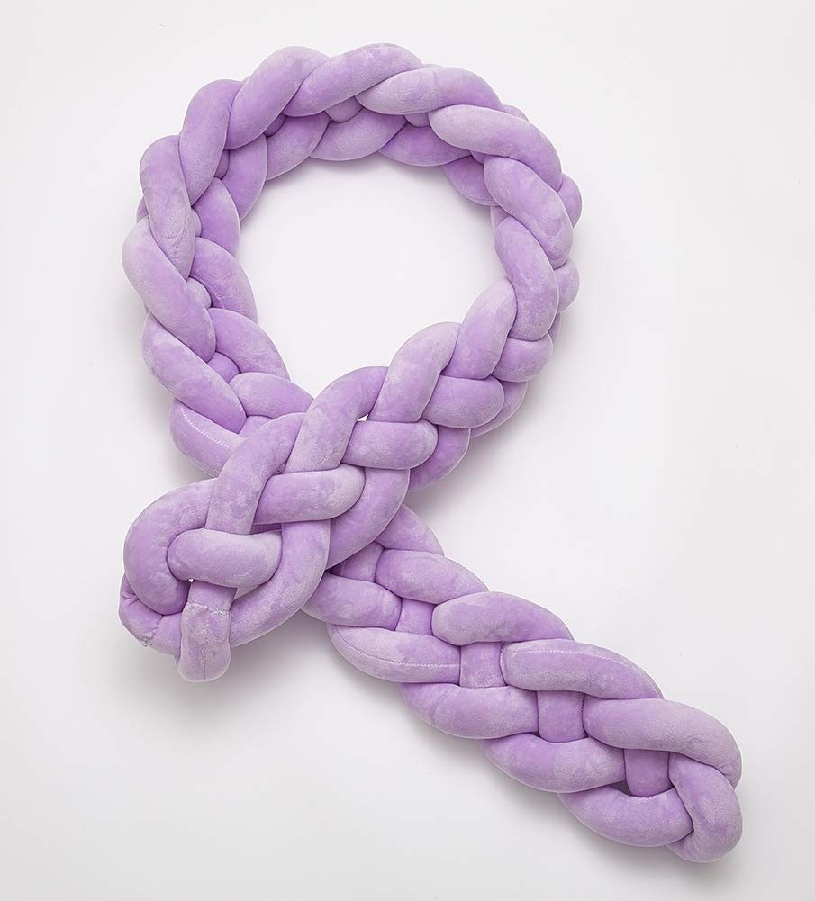 Handmade Braided Knit Plush Throw Pillow - Soft Round Cushion with Knot Design for Sofa, Couch & Bed Decor | Includes Laundry Bag | Purple, 19.6 Inch | Perfect for Living Room, Nursery & Cozy Home Accents