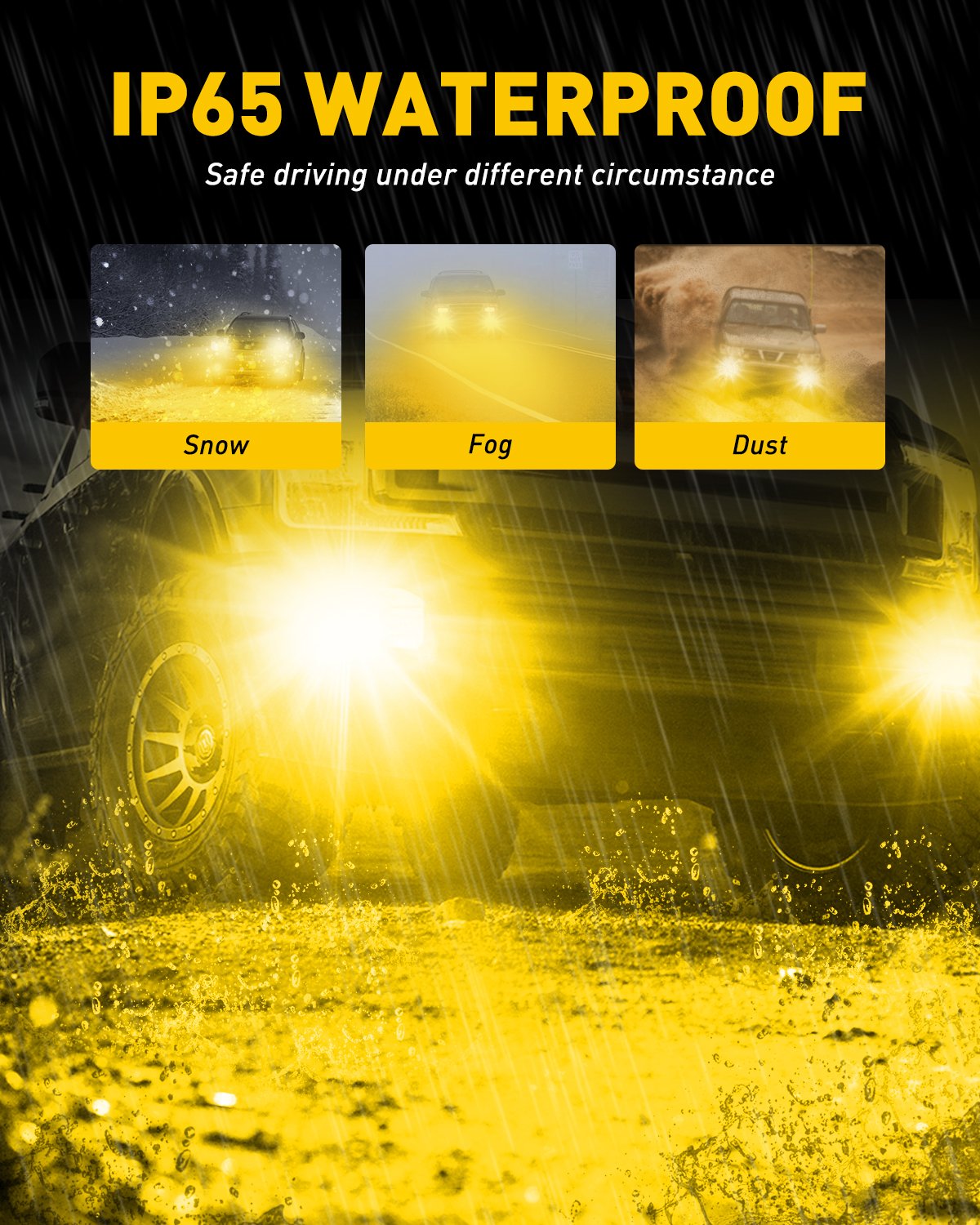 5202 5201 LED Fog Light Bulbs - 3000K Amber Yellow, CSP Chips, 30W 6000 Lumens Per Pair - High Visibility for Rain, Snow & Foggy Driving Conditions