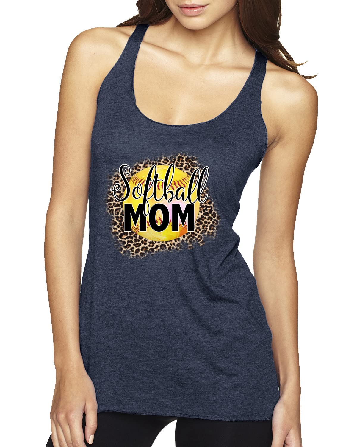 Softball Mom Animal Print Sports Tank Top - Tri-Blend Racerback Athletic Shirt for Girls | Perfect for Baseball Games, Team Practice & Casual Wear