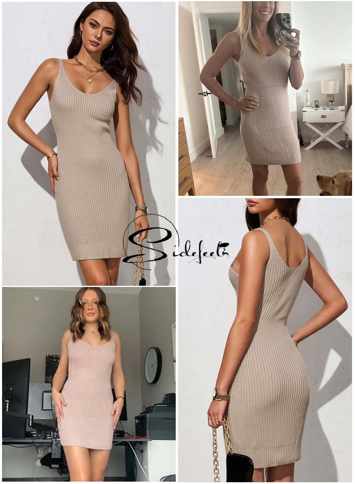 Sidefeel Women's 2025 Summer V-Neck Ribbed Knit Sleeveless Bodycon Tank Dress - Sexy Club Night Out, Casual Wear & Beach Dress for Women