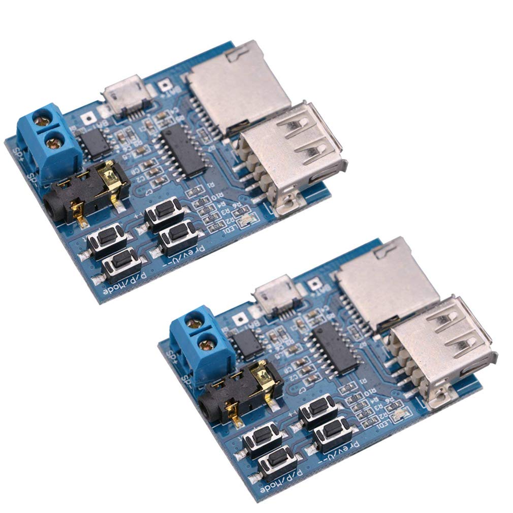 HiLetgo 2pcs TF Card MP3 Decoder Player Module with Audio Amplifier - USB 5V Power Supply for DIY Music Player, Car Audio System, Home Stereo Projects