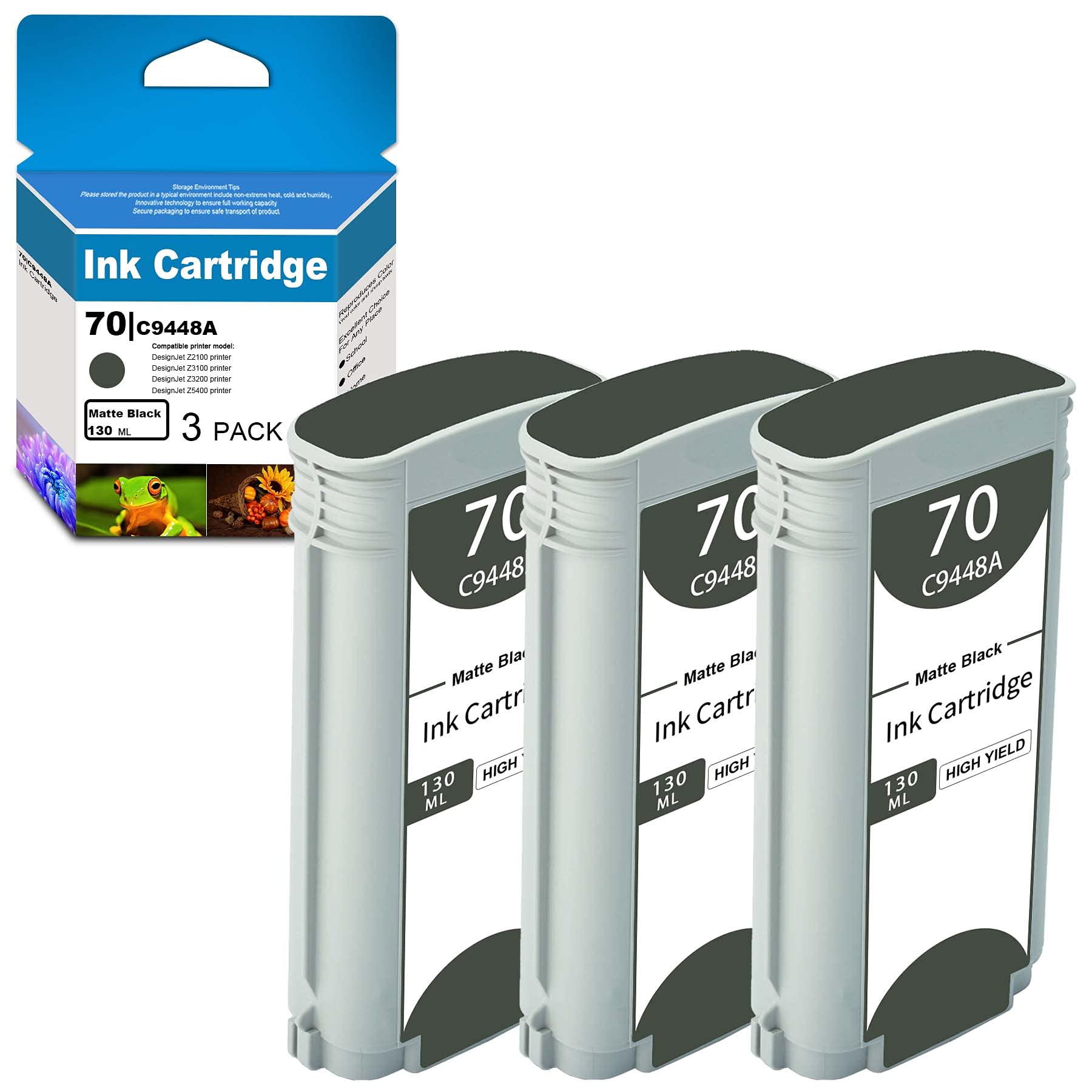 3 Pack Remanufactured Matte Black Ink Cartridge C9448A - Compatible with HP DesignJet Z2100 Z3100 Z3200 Z5400 Printers | High-Quality Replacement | Ideal for Large Format Printing, CAD Drawings & Professional Photo Printing