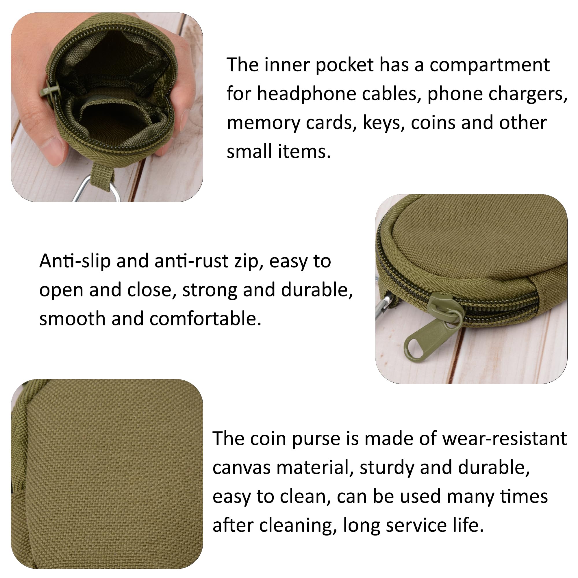 Zippered Canvas Coin Purse - Small Change Organizer Bag with Keychain for Waist Pack | Compact Wallet for Coins, Keys & Cards | Perfect for Travel, Shopping & Daily Use (Green)