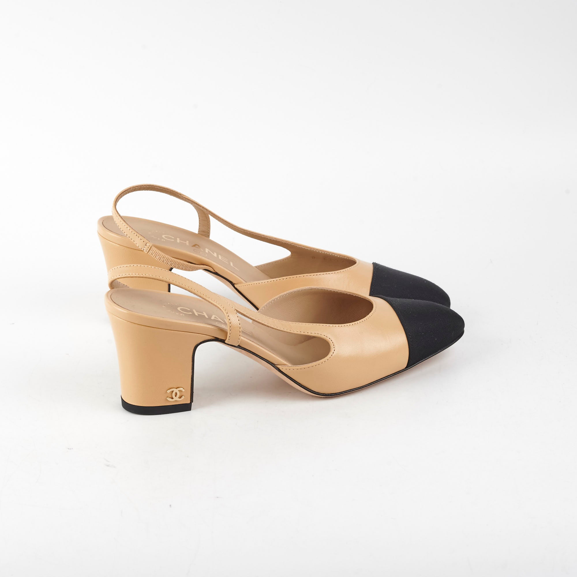 Chanel Beige Slingback Heels for Women - Size 36 US (5.5 UK) - Classic Nude Pumps with Low Block Heel | Perfect for Office, Wedding & Special Occasions