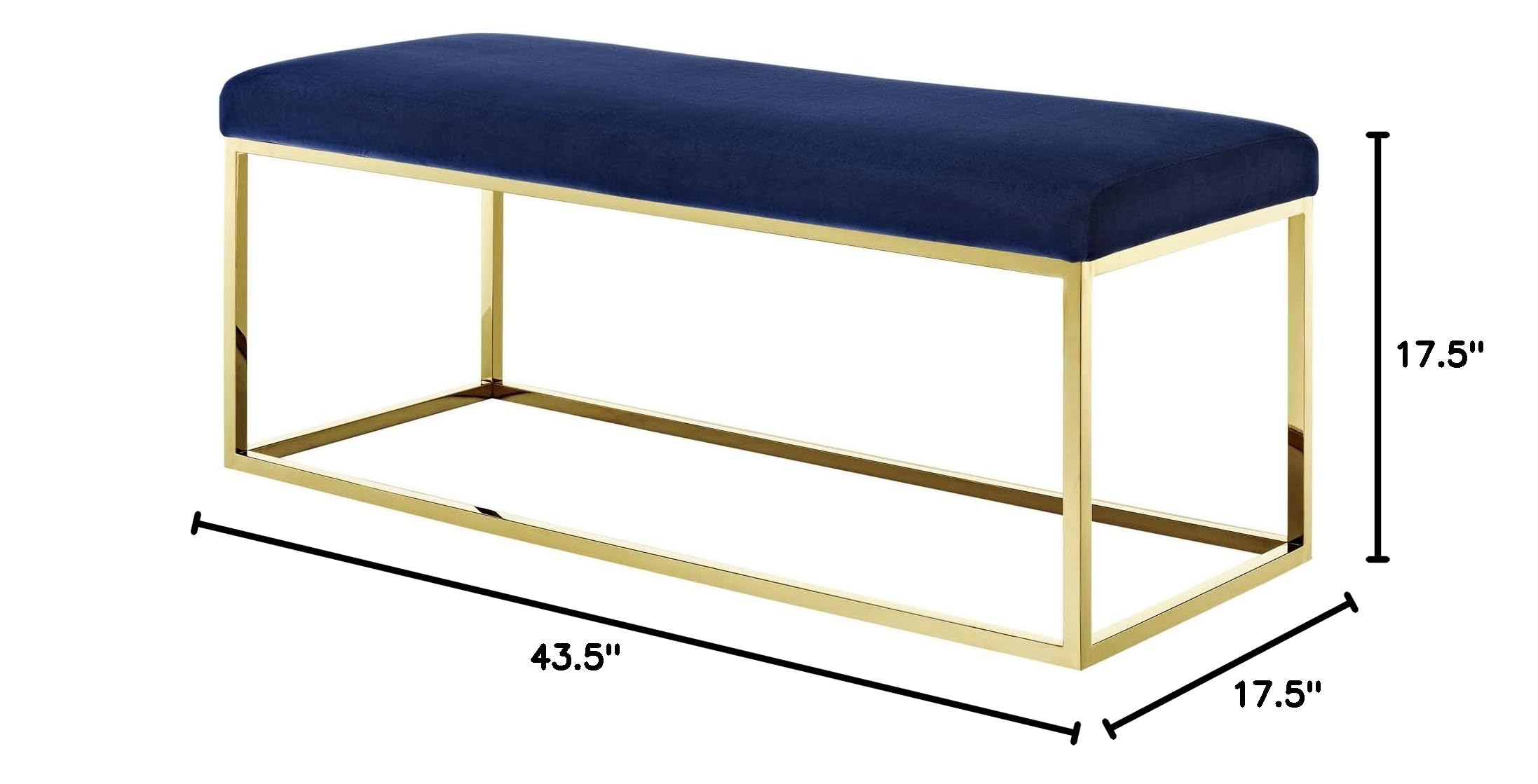 Modern Contemporary Accent Chair Bench with Velvet Fabric & Gold Metal Frame - Navy Blue Lounge Seating for Living Room, Bedroom, or Office Decor