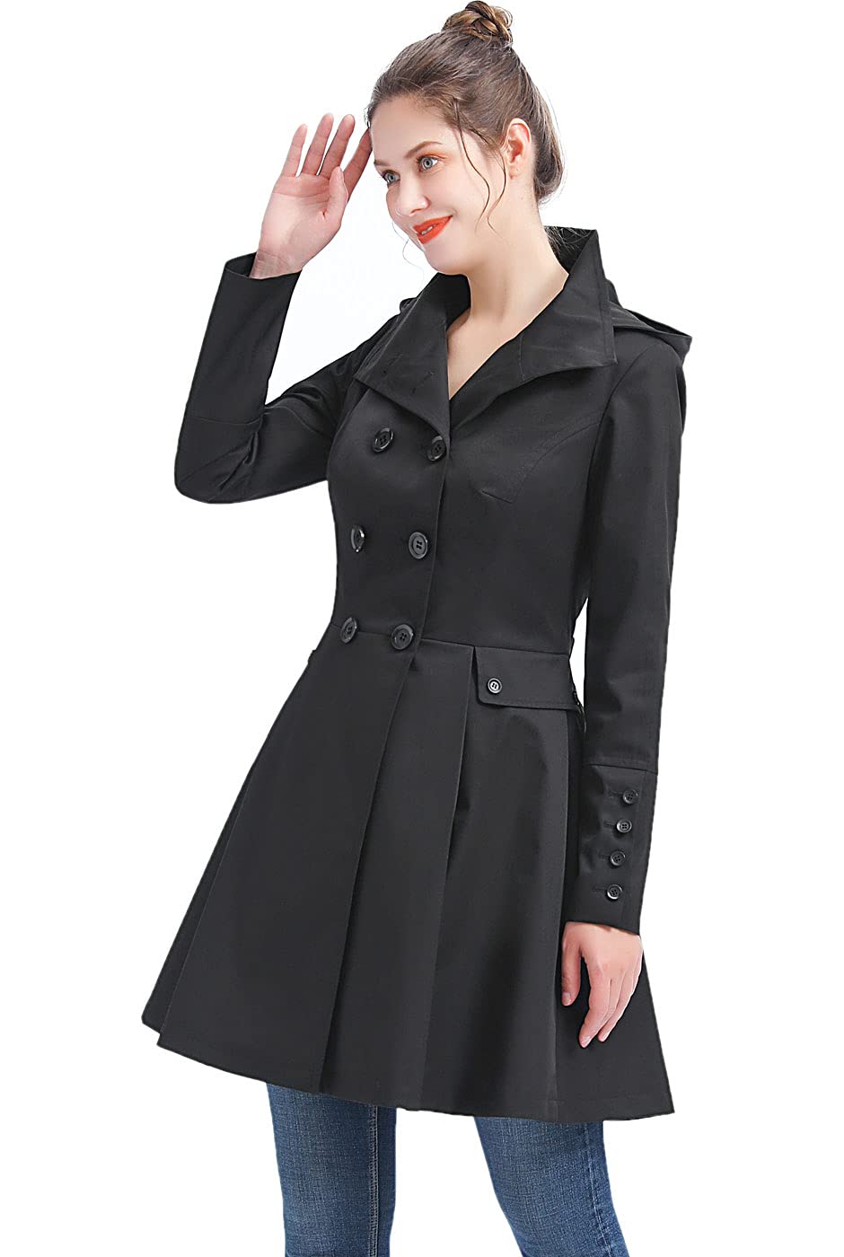 BGSD Women's Kayla Waterproof Hooded Mid-Length Trench Coat | All-Weather Raincoat for Regular & Plus Sizes | Perfect for Commuting, Travel & Outdoor Activities