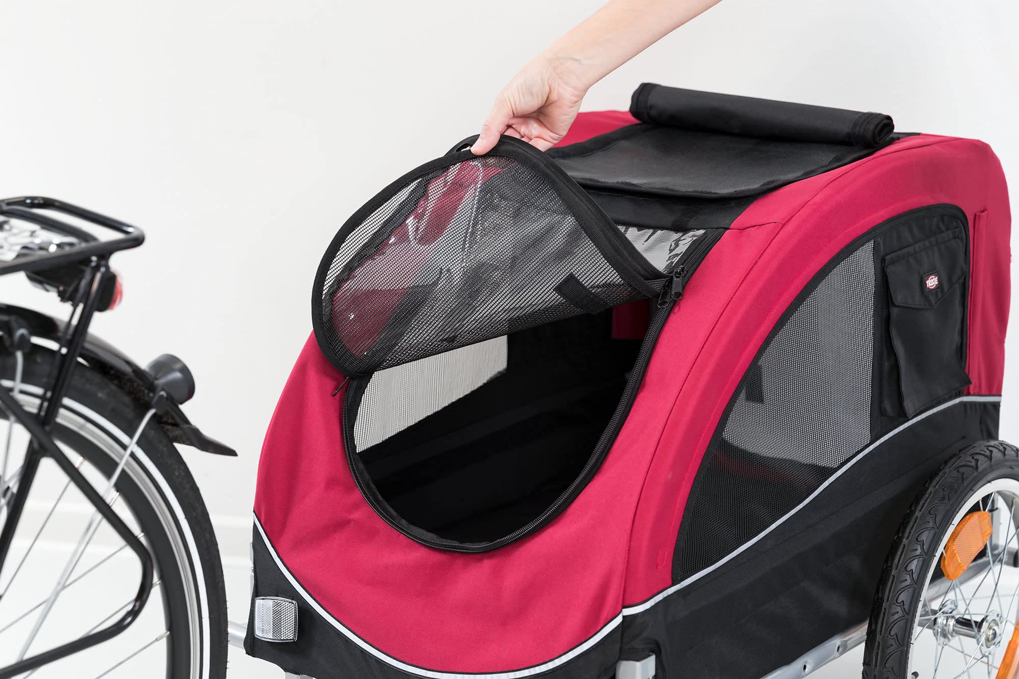 TRIXIE Convertible Dog Bike Trailer & Pet Stroller for Medium Dogs up to 66 lbs - Quick Setup Foldable Design - Red - Perfect for Cycling, Jogging & Outdoor Adventures with Your Pet
