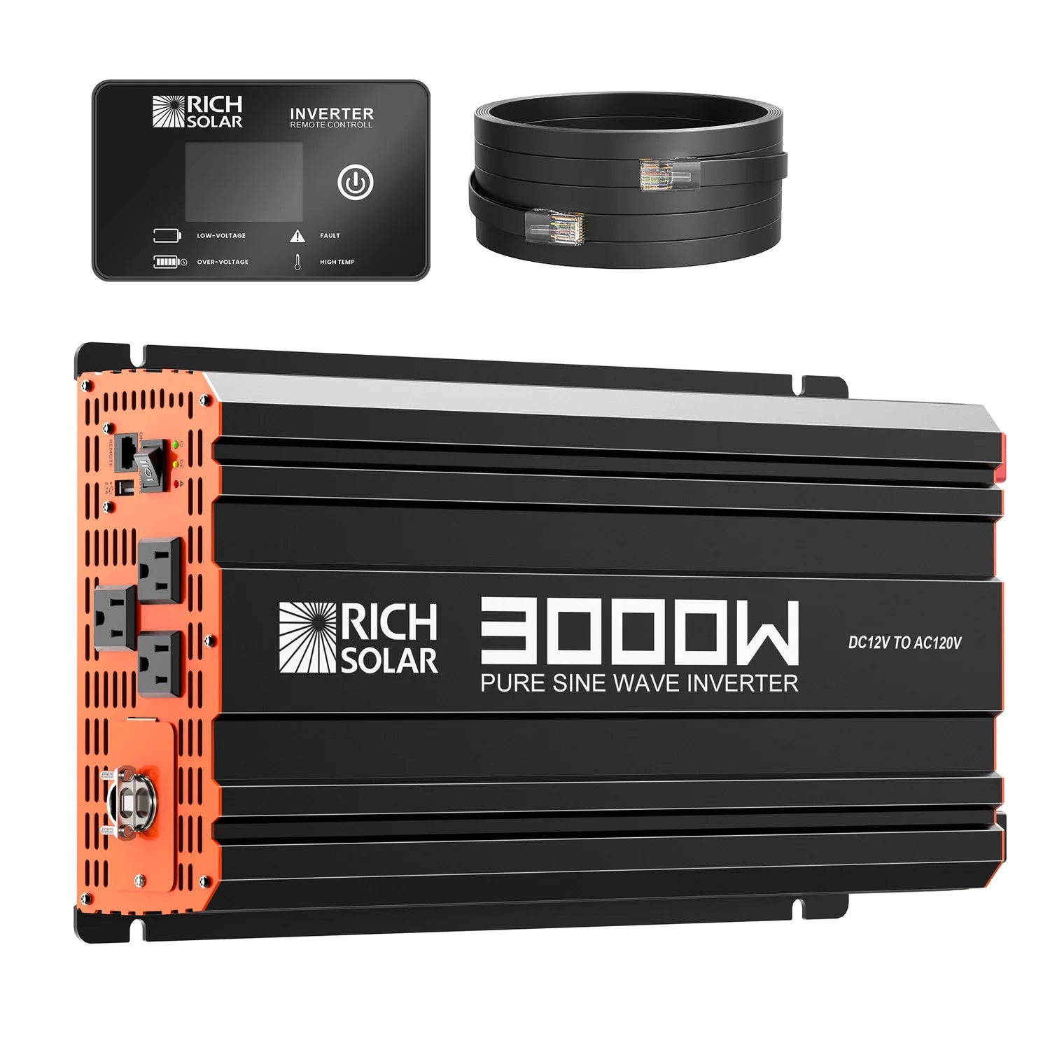 Rich Solar 3000W 12V Pure Sine Wave Power Inverter for RVs, Boats, Off-Grid Solar Systems - Heavy Duty Industrial Grade Power Conversion