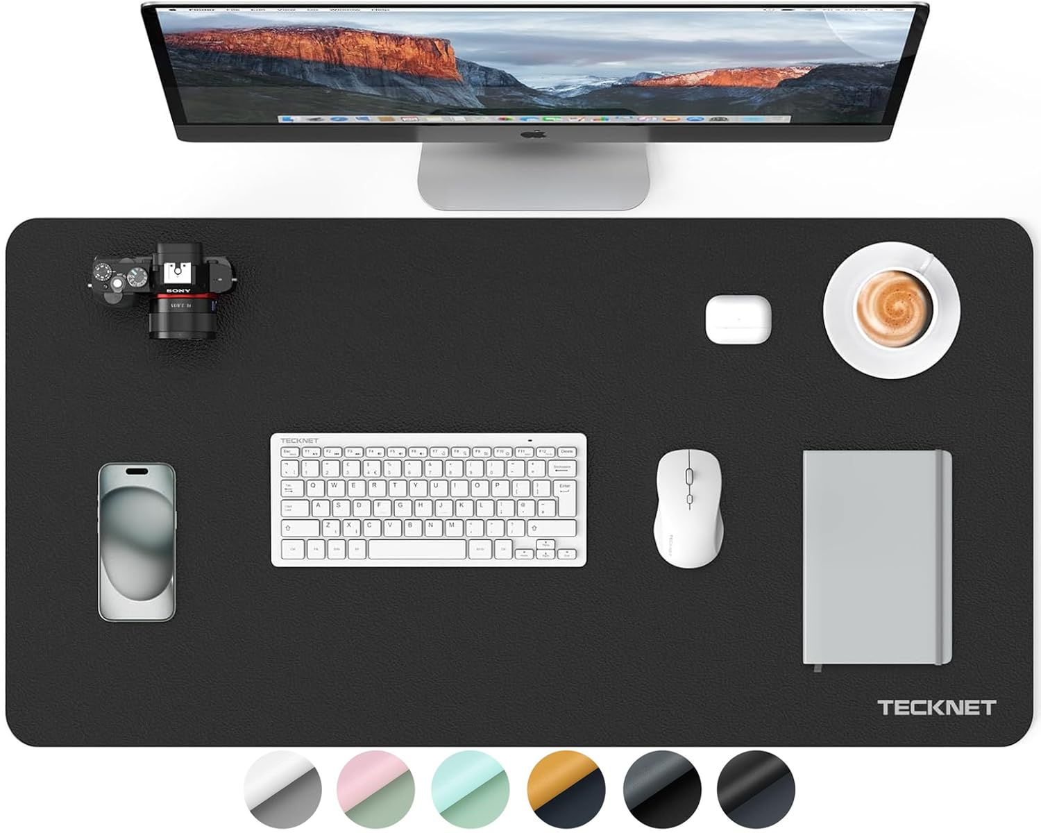 TECKNET 31.5x15.8 Inch Large Leather Desk Mat - Double-Sided Office Desk Pad for Laptop & Computer - Waterproof Writing Surface for Home & Office Workspace - Perfect for Meetings, Study & Gaming (Grey)